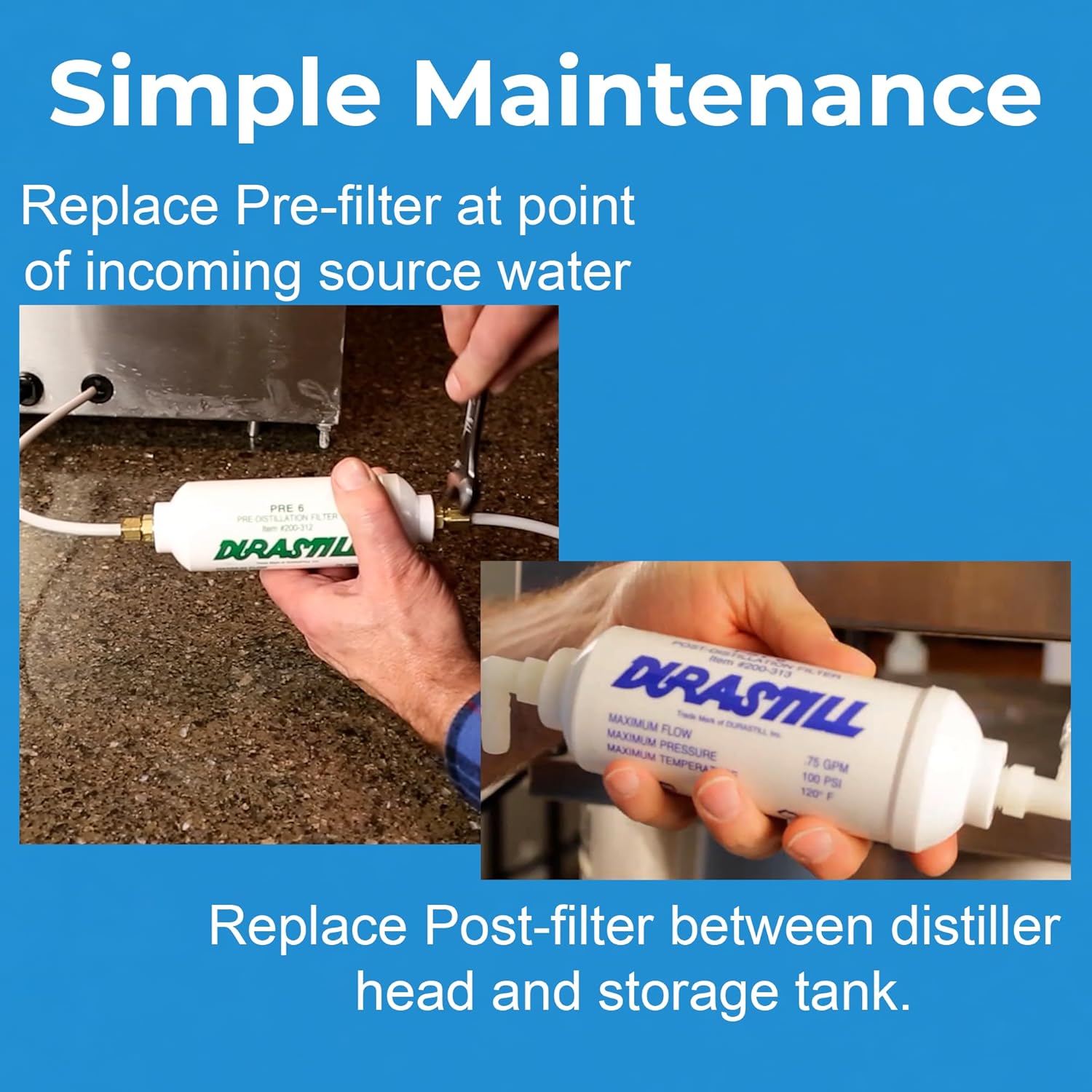 Durastil Water Distiller 2-Pack Filter Combo Set - 200312 Green PreFilter and 200313 Blue Post Filter OEM
