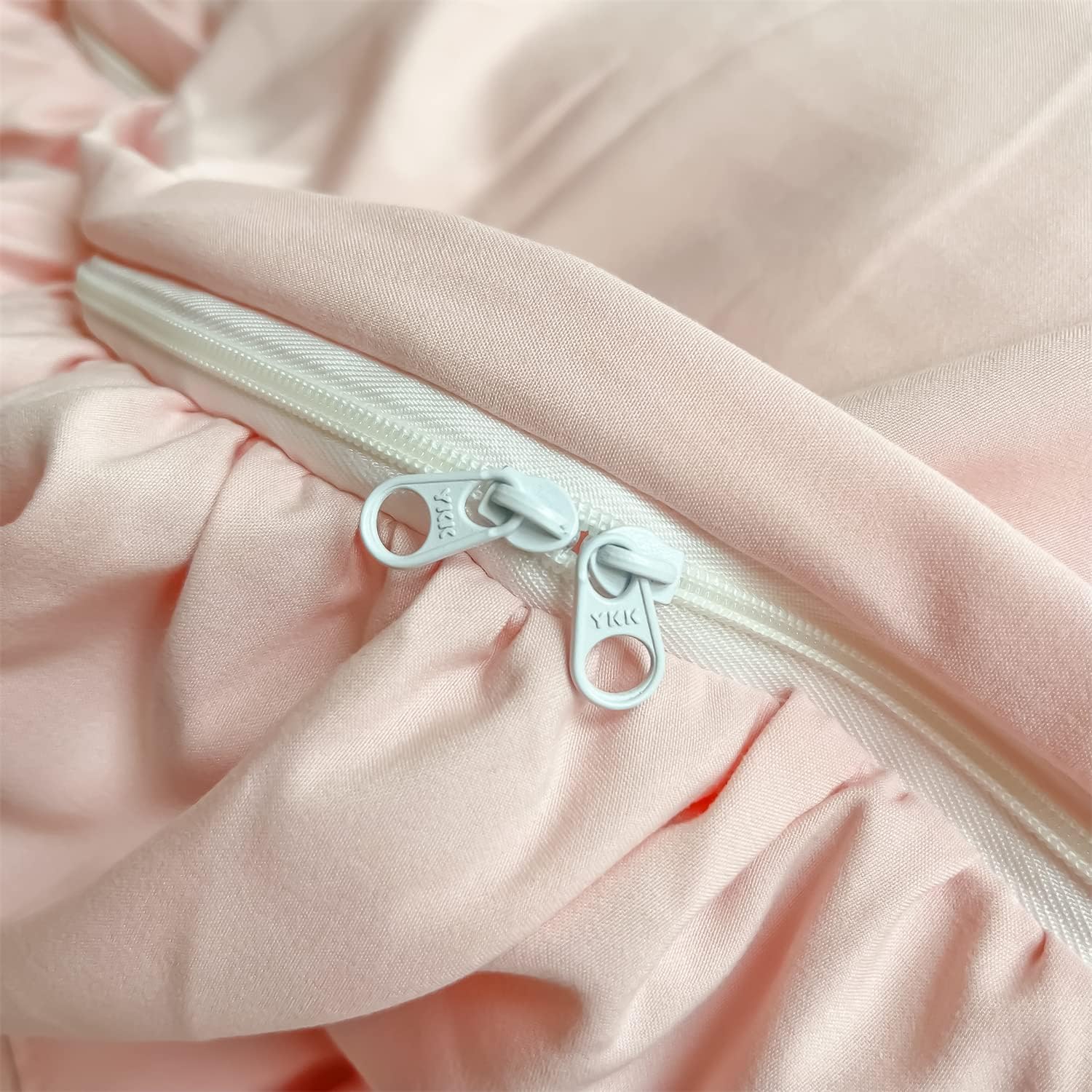 MOOWOO Girls Bedding - Waterfall Ruffle Duvet Cover - Twin 2 Piece Shabby Chic Solid Color Soft & Breathable with Zipper Closure & Corner Ties, Aesthetic Pink - Image 6
