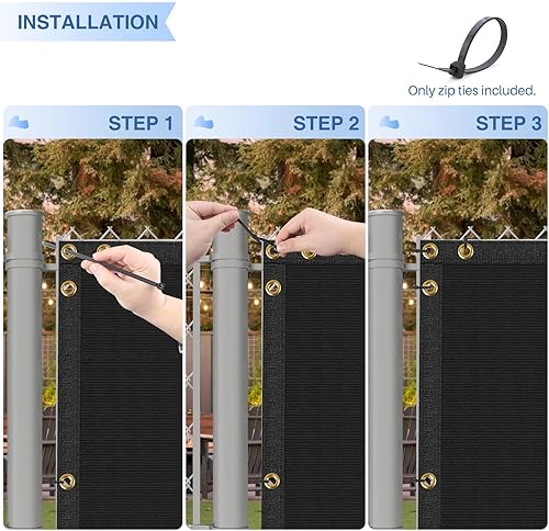 Miniatura 5 de E&K Sunrise - Rejilla para valla de privacidad de 5 x 50 pies con ojales, para exteriores, protección contra rayos UV, bridas incluidas (negro)