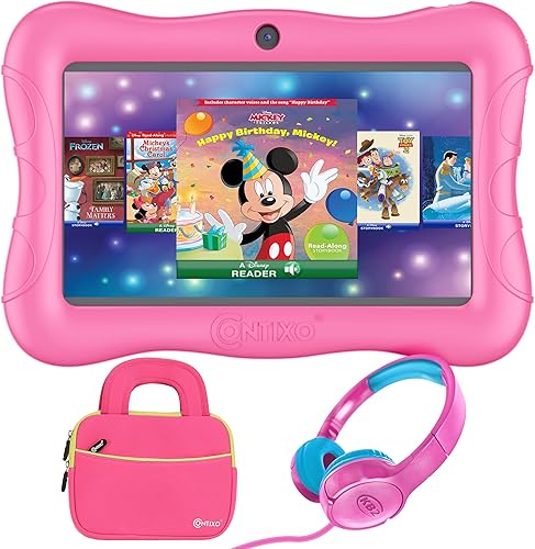 Contixo Paquete de tabletas para niños de 7 pulgadas, tabletas Android y auriculares con cable para niños, con más de 50 libros de cuentos de Disney