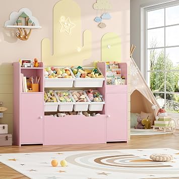 FOREHILL Toy Storage Unit Kids Bookshelf with 1 Large Drawer with Castors