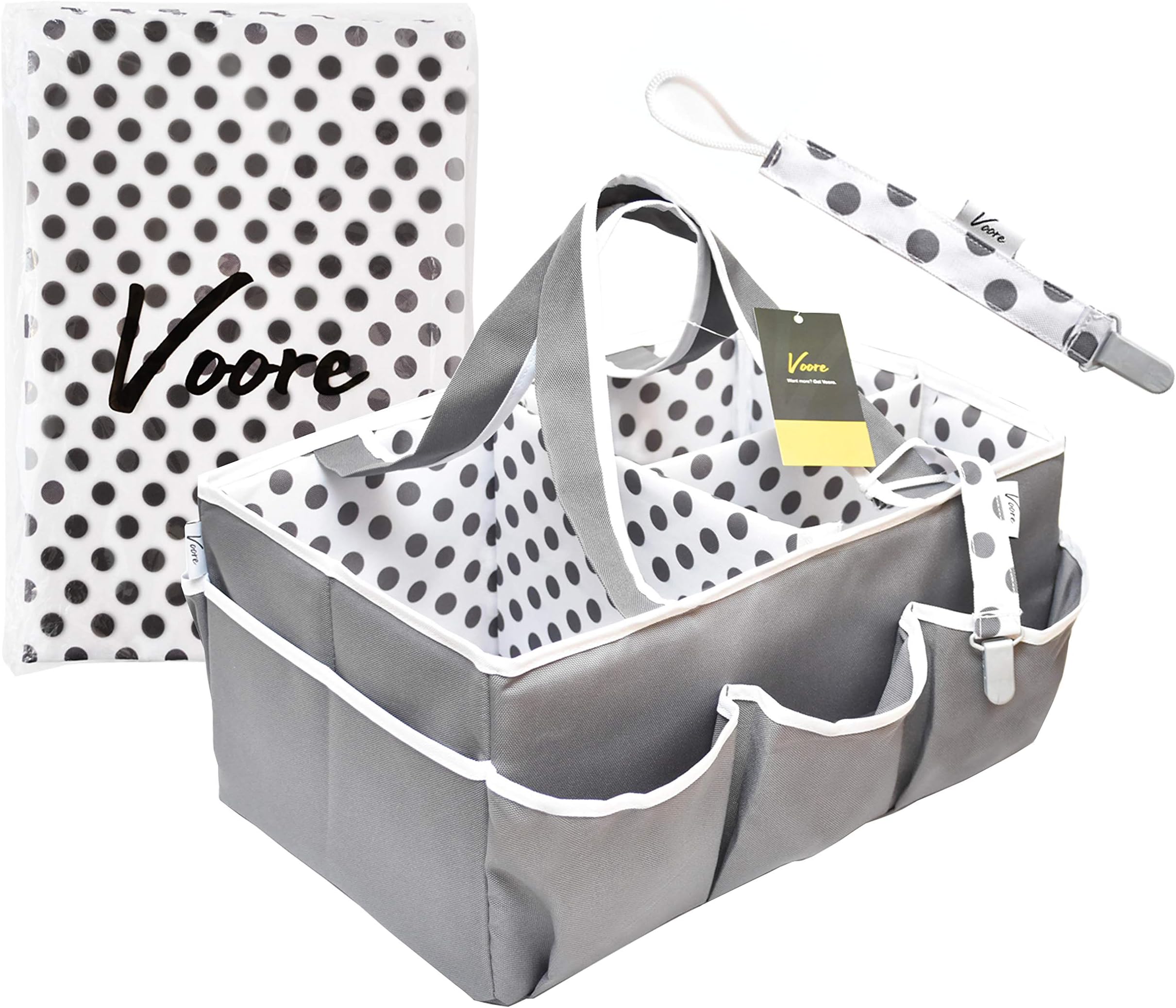 Voore™ Baby Nappy Caddy Organiser | Free Dummy Clip | 1st Easy Clean Portable Newborn Diaper Nursery, Storage Bin/Basket for Changing Essentials | Shower Gift, Car Bag, Wipes, Nappies & Kids Toys