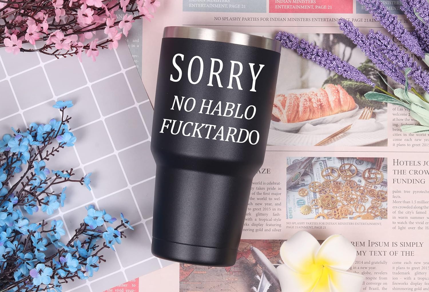 Sorry No Hablo Fuctardo Tumbler Funny Birthday White Elephant Christmas Gifts for Men Women Friends Coworkers Brother Family 30 Oz Insulated Stainless Steel Travel Tumbler Black - Image 3