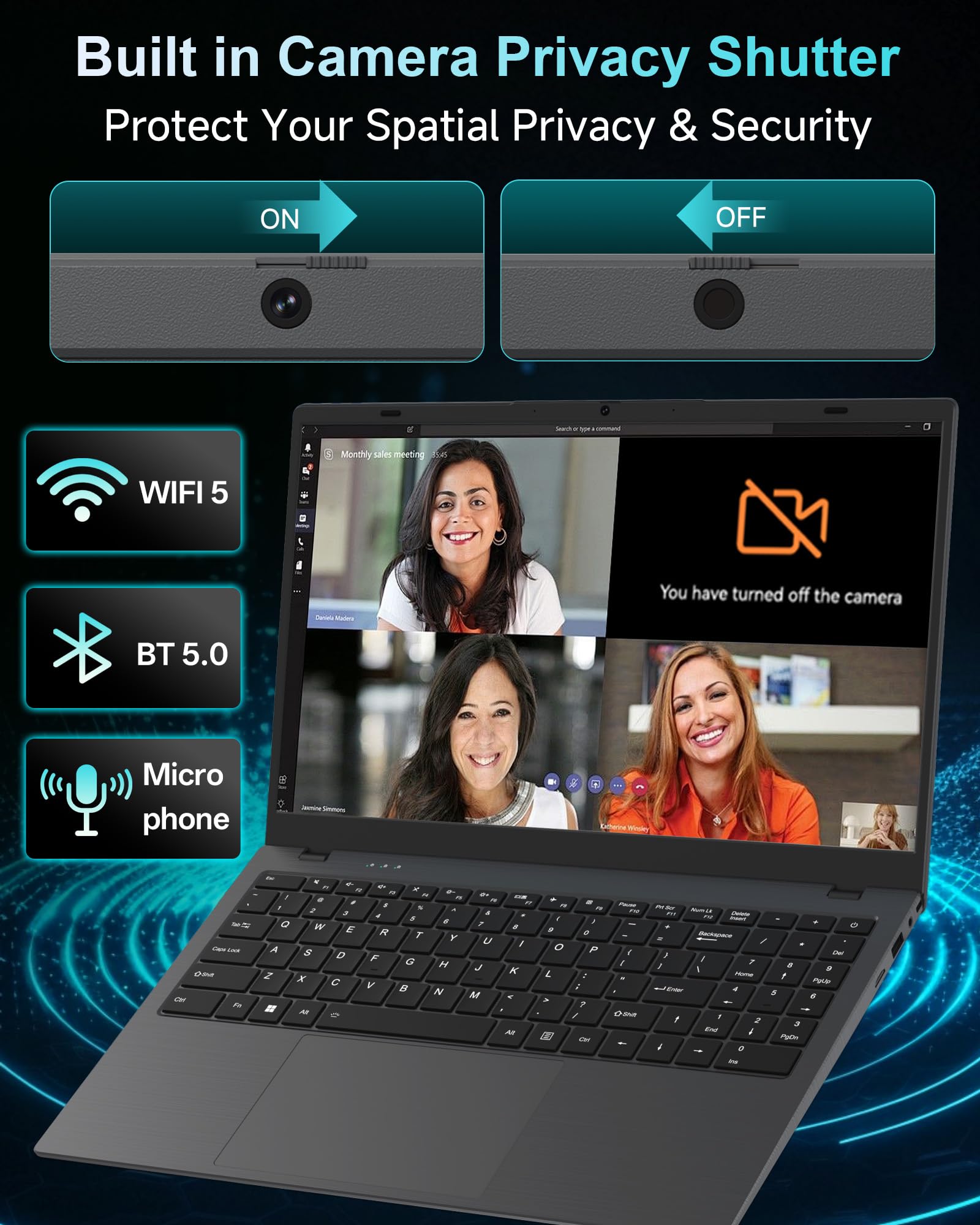 15.6 Inch Laptop for Business and Student, AMD 3020e Processor, FHD Anti-Glare Display, Privacy-Focused Webcam, 8GB RAM 256GB SSD, WiFi, Bluetooth 5.0, Type-C, Lightweight, Long Battery — view 6