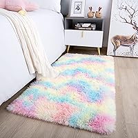 Vista 4 de Noahas Alfombras Esponjosas de Arcoíris para Dormitorio de Niñas, 2x4 Alfombra Peluda Rosa para Cuarto de Niños, Alfombras de Área Peludas para Sala