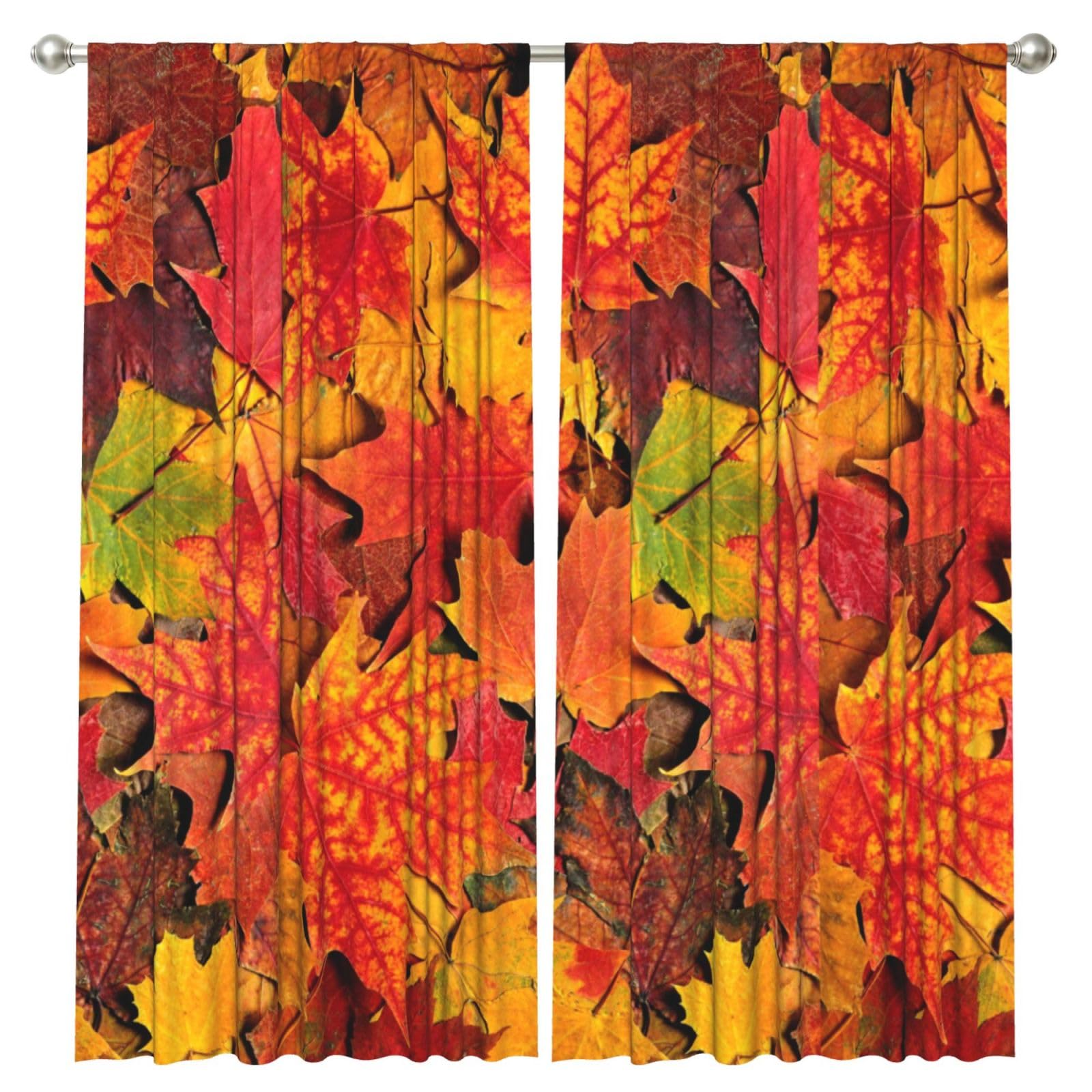 InOmak Maple Leaf, 2 Panels Window Curtains 52 x 84 Inch Blackout Curtains for Living Room Bedroom