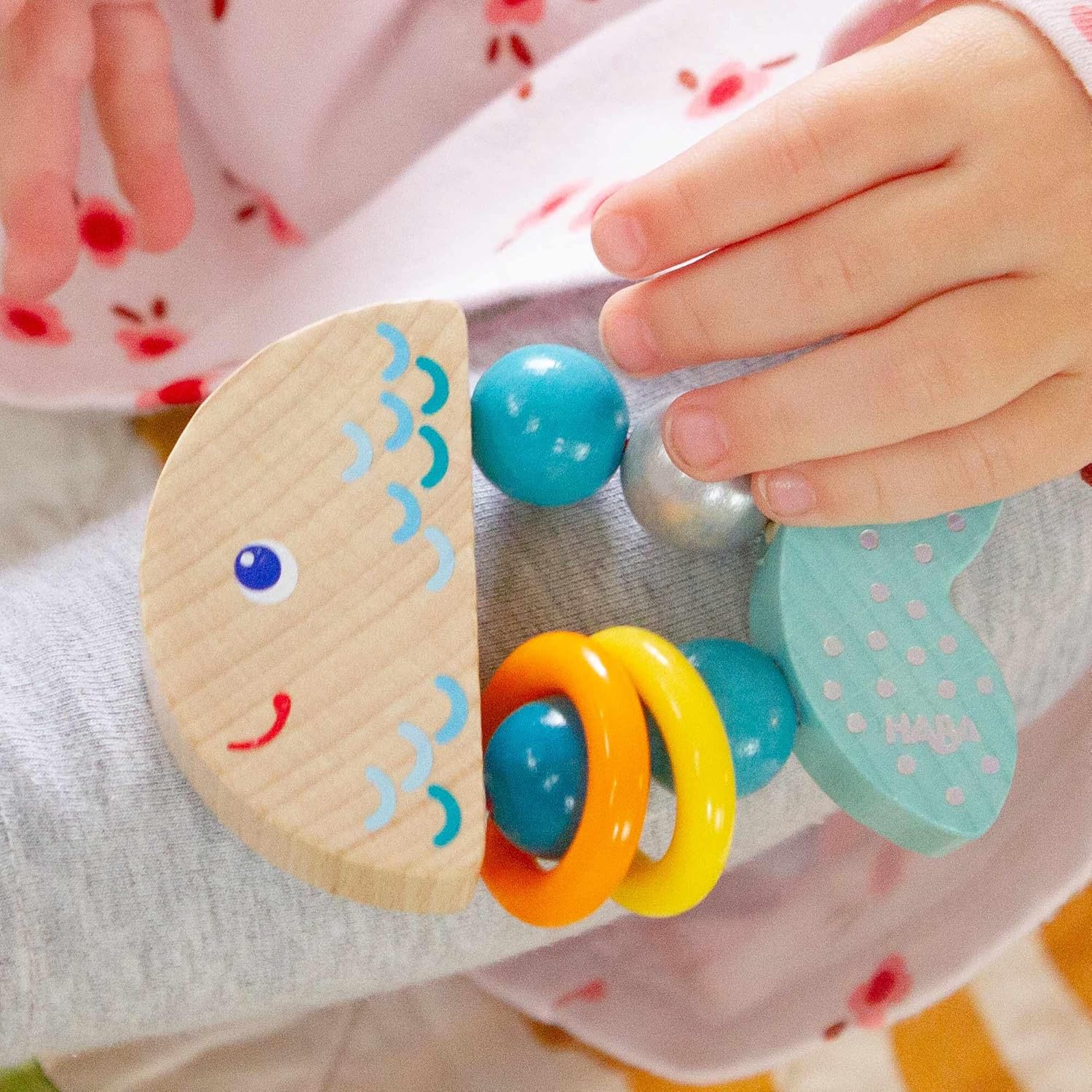 HABA Rattlefish Wooden Baby Rattle with Plastic Rings image 4