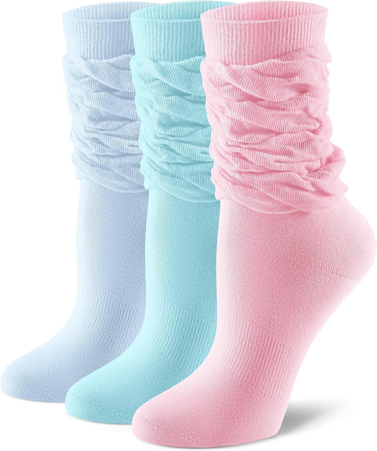 FITRELL Slouch Crew Socks for Women, Pre-sewn Slouch Look Soft Cotton Mid Calf Retro Cute Socks 3 Pairs (Can't Straighten)
