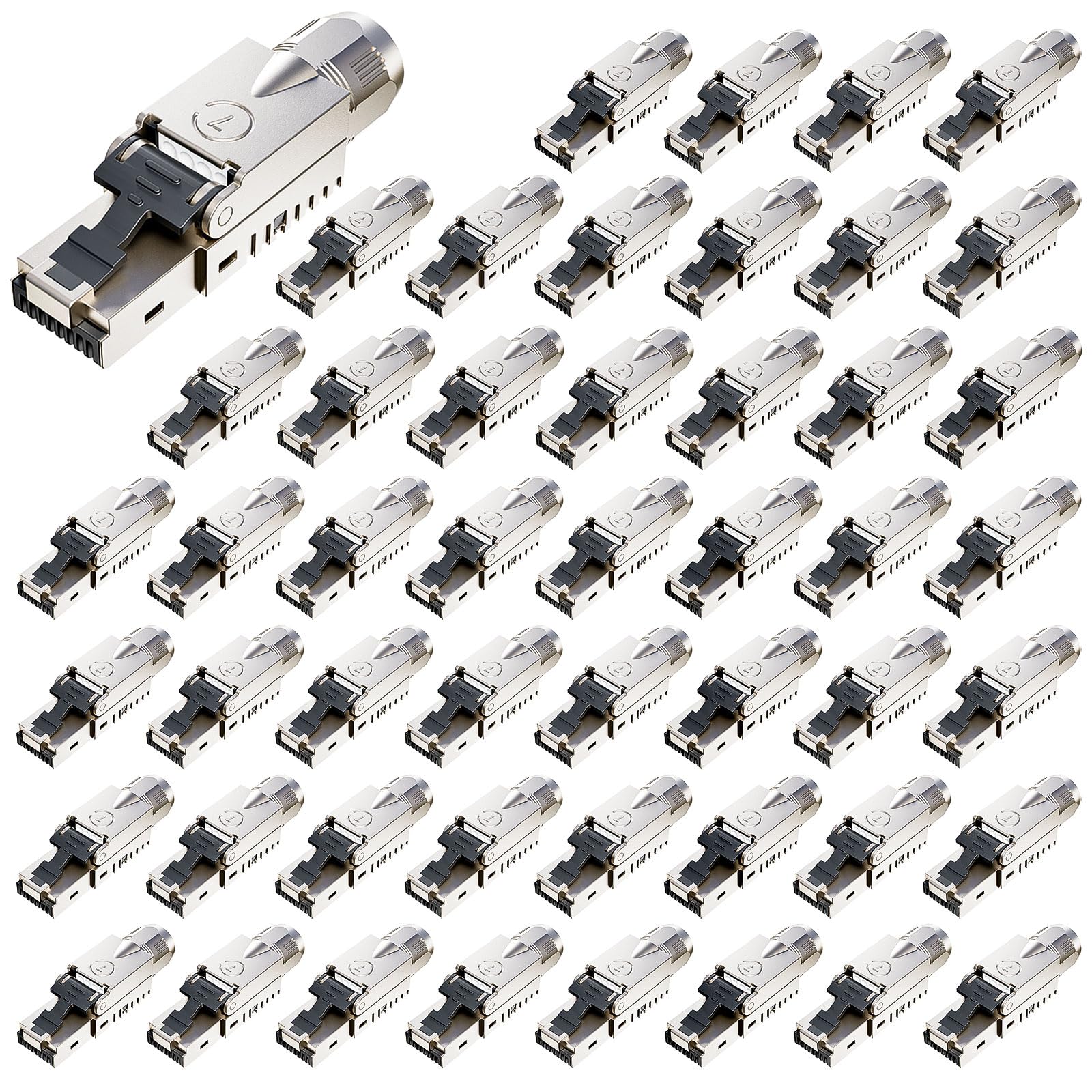 FGB 10 Gbps RJ45 CAT7 Netzwerkstecker LSA Geschirmt Werkzeuglos für Verlegekabel 600MHz für Patchkabel Verlegekabel CAT7 CAT6A, 50 Stück