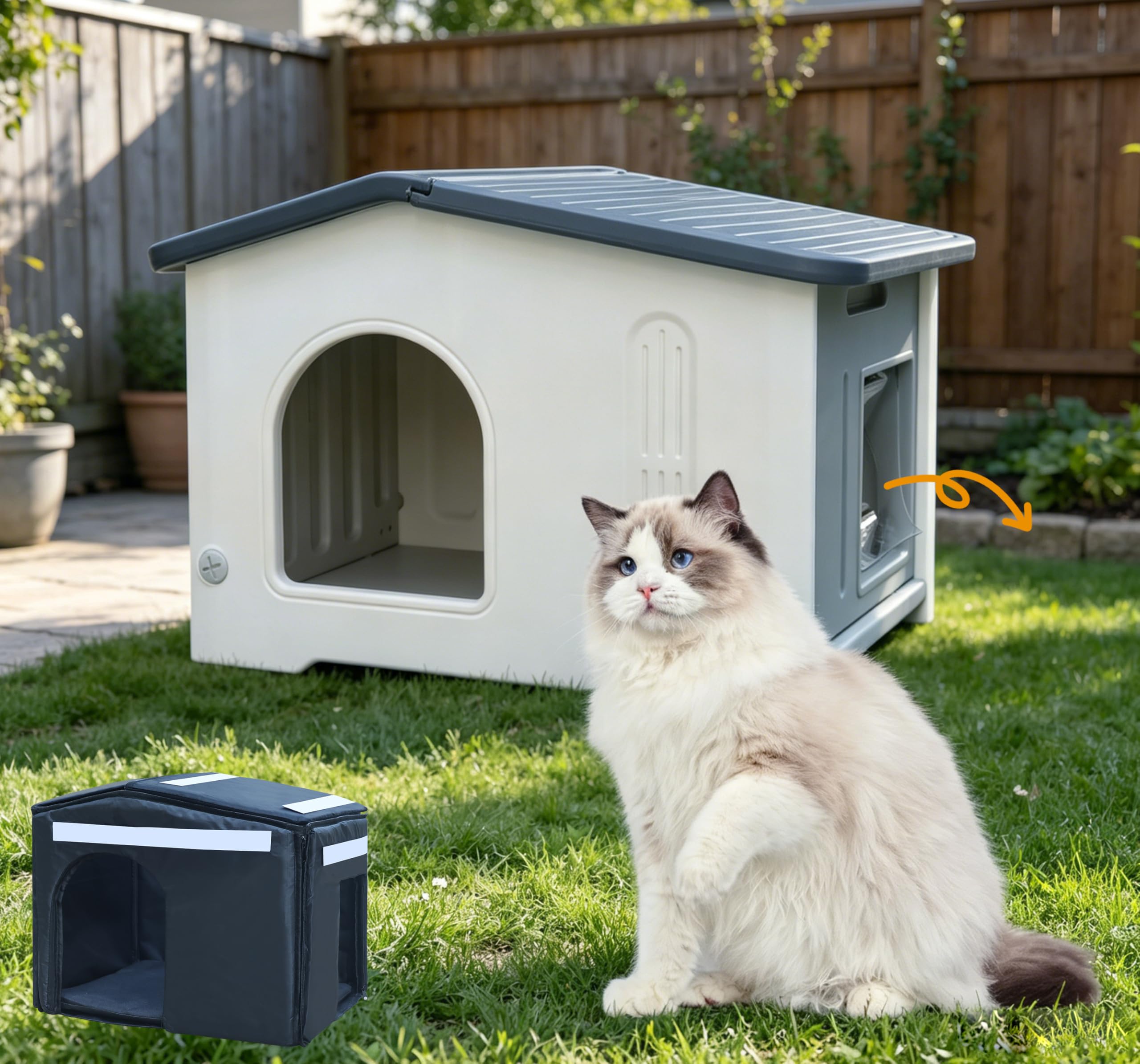 Rockever 100% Insulated Outdoor Cat House with Liner, Waterproof Cat Shelters for Feral Cats Indoor Cat House, Heated Cat House for Winter Outdoor Cats, All-Round Foam Design