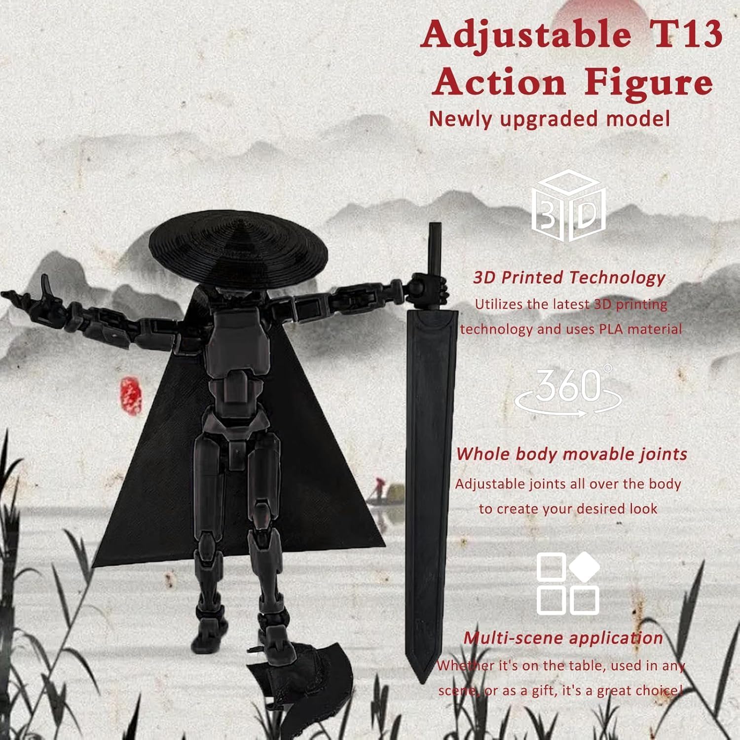 ASQzhuLIWing Black 13-joint movable 3D printed doll Titan13 moving Dummy Multi-joint movable robot toy Robot 13 Frozen desktop ornaments - Image 4