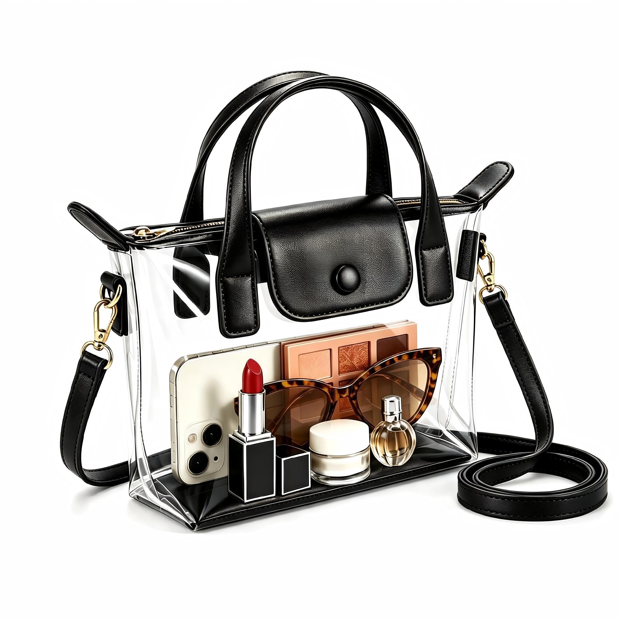 Stadium Approved Small Clear Purse, Clear Stadium Bag for Events Black
