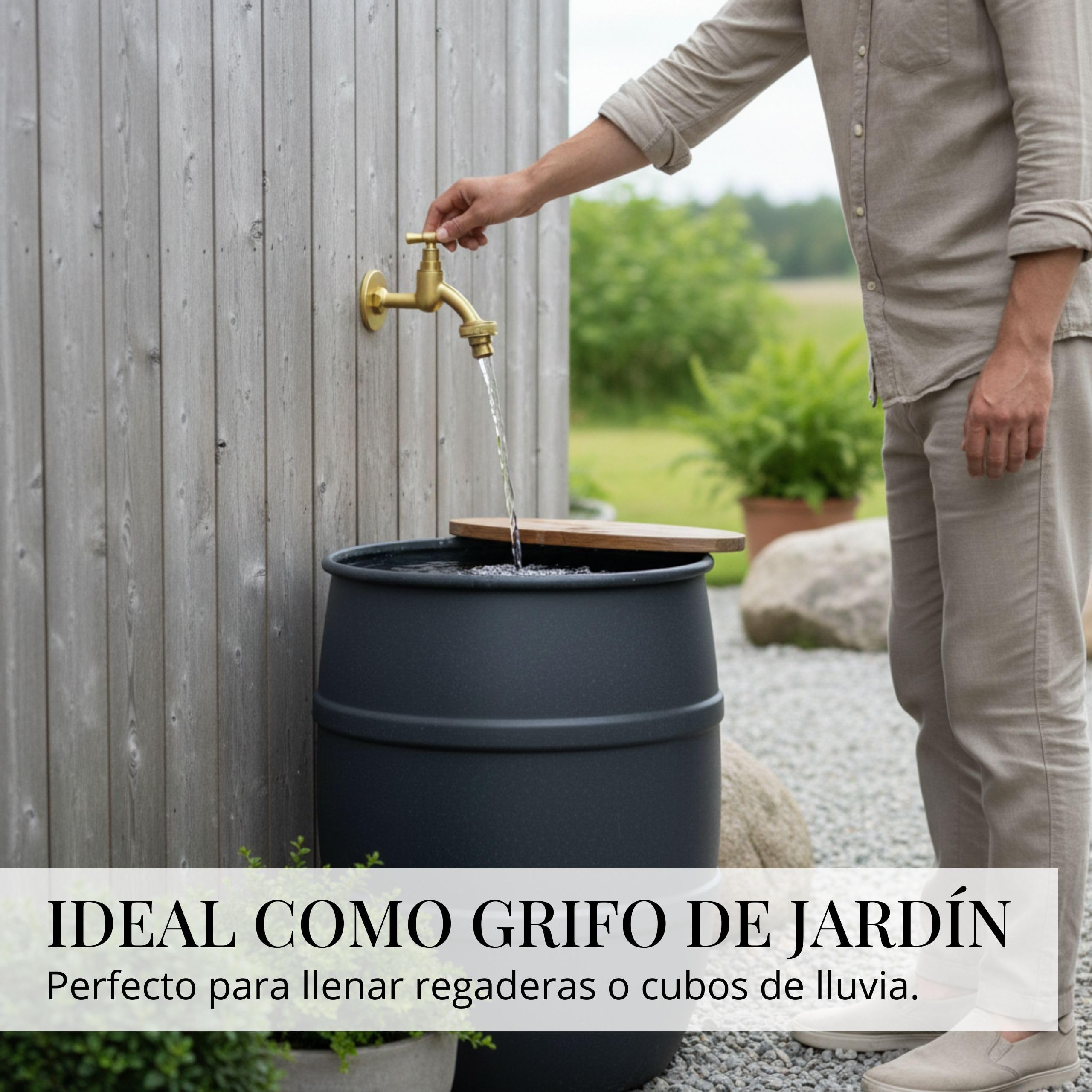 LIVLIG Grifo exterior con conexión roscada para manguera de 1/2", grifo dorado, grifo para jardín de latón, grifo de agua fría con conexión a pared de 1/2", Polly