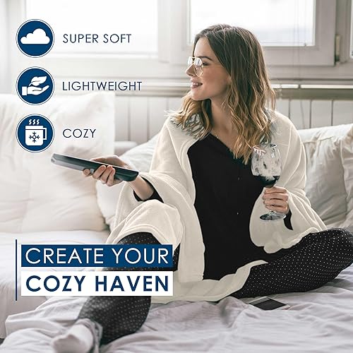 Miniatura 30 de Martex - Cobija de forro polar supersuave, Lana, gemelo Gris,Beige,Azul,Marfil,Azul marino