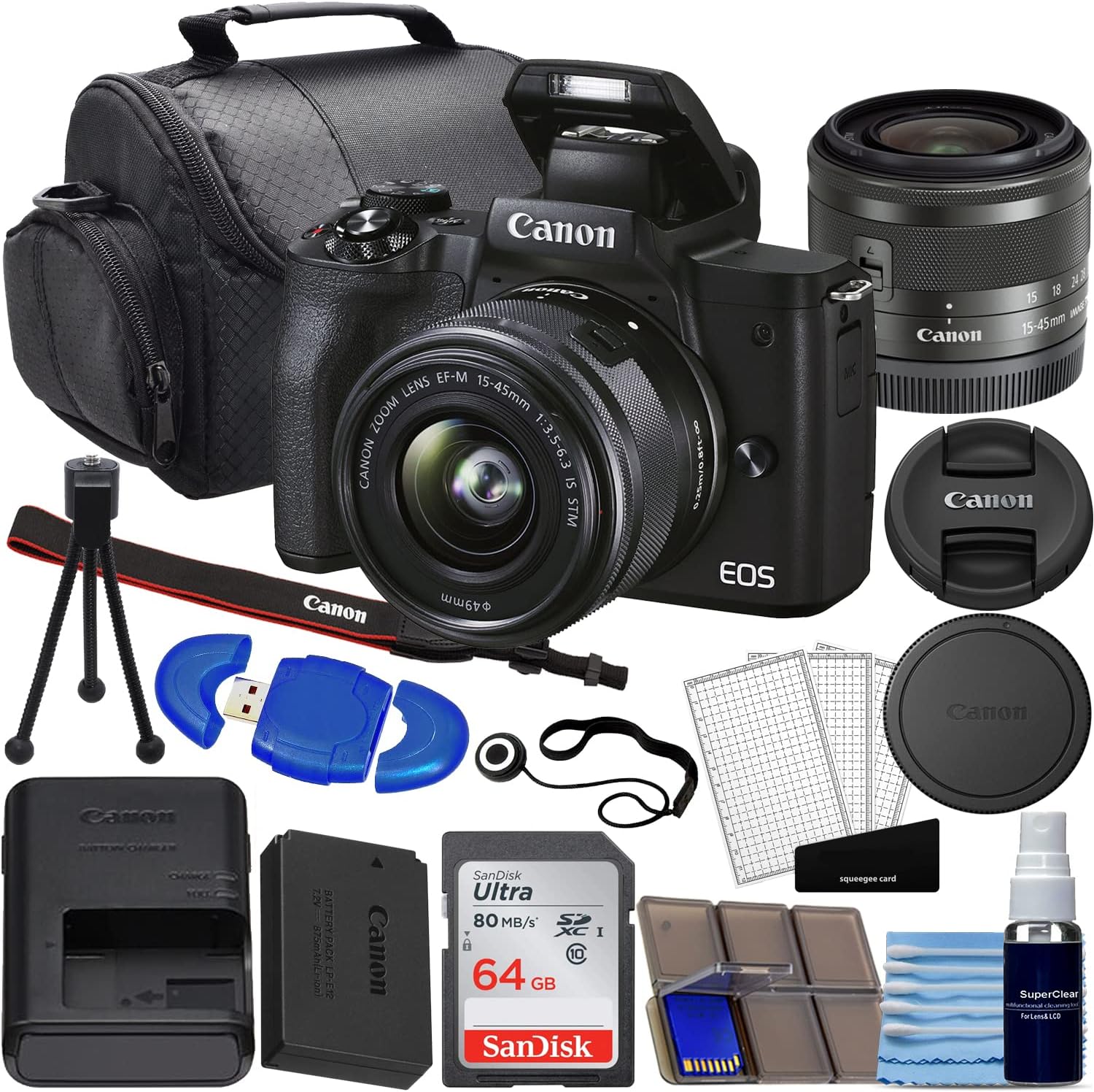 Camera EOS M50 Mark II Mirrorless Digital SLR with 1545mm Lens Kit (Black) + 64GB