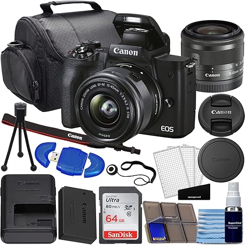 Cámara EOS M50 Mark II SLR digital sin espejo con kit de lente de 0591-1772in negro tarjeta de memoria de 64 GB lector de tarjetas paquete de