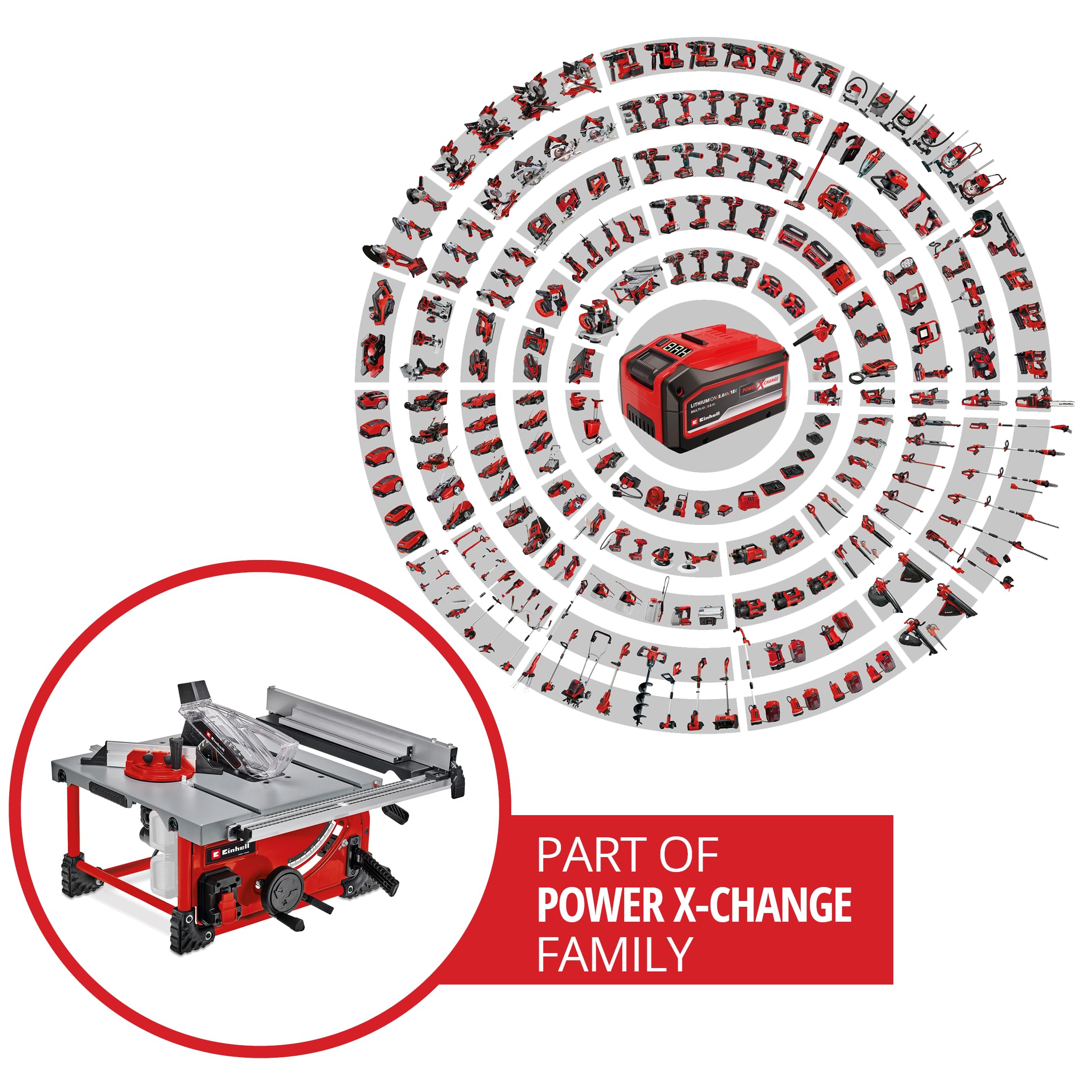 Einhell Scie circulaire sur table sans fil TE-TS 36/210 Li-Solo Power X-Change (36V, 3,800 trs/min, Lame Ø210 x ø30 mm, Table en aluminium) Livré sans Batterie ni Chargeur