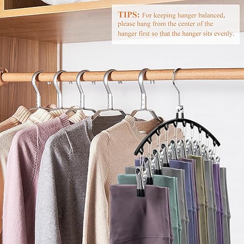 Miniatura 7 de Paquete de 2 perchas de metal para pantalones que ahorran espacio con clips, organizador de leggings para armario, colgador de pantalones negros