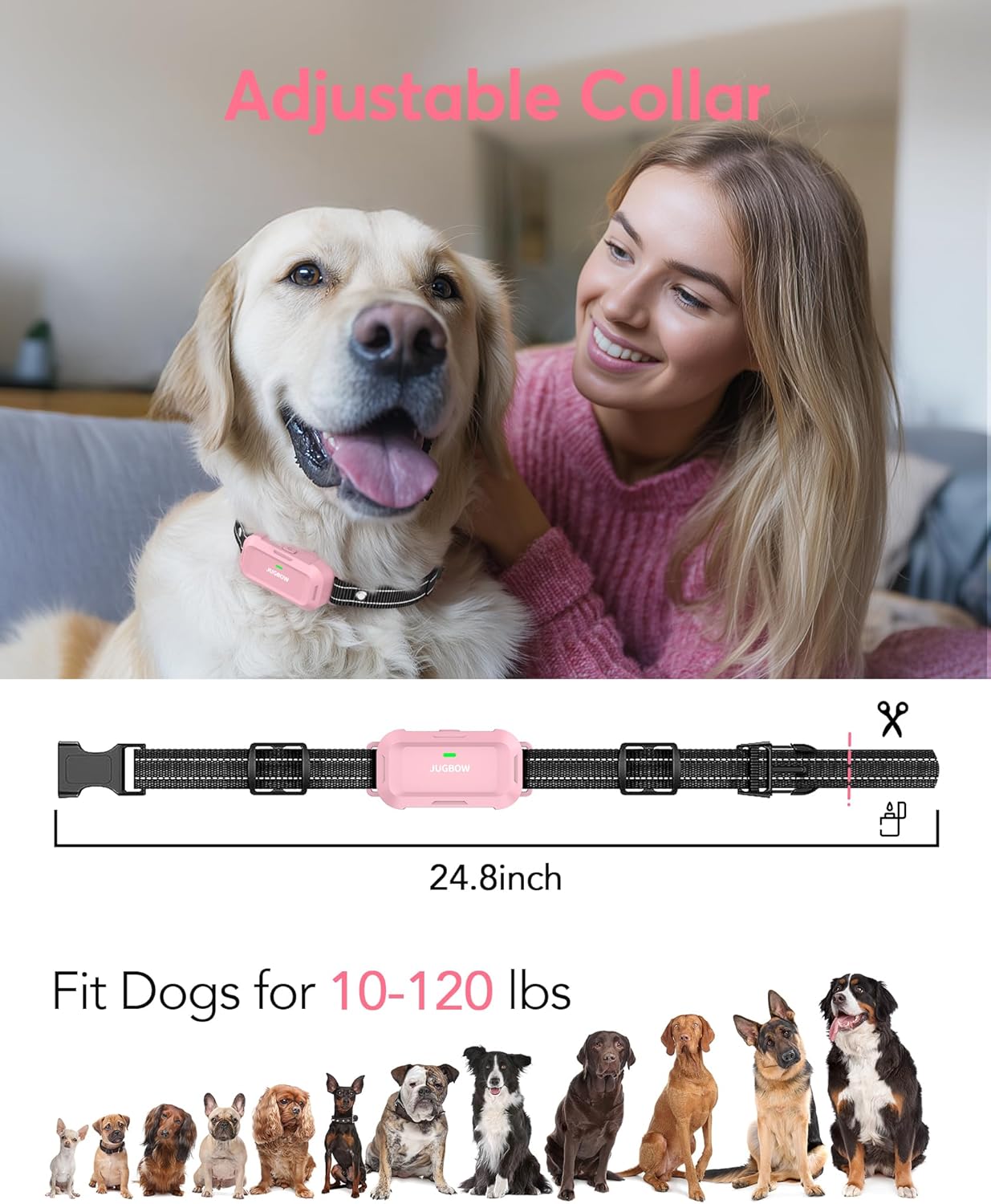 Jugbow Dog Shock Collar - 4200FT Dog Training Collar with Remote, IPX7 Waterproof Electric Collar with 4 Training Modes, Security Lock, Rechargeable e-Collar for Dogs 10-120lbs(Pink)