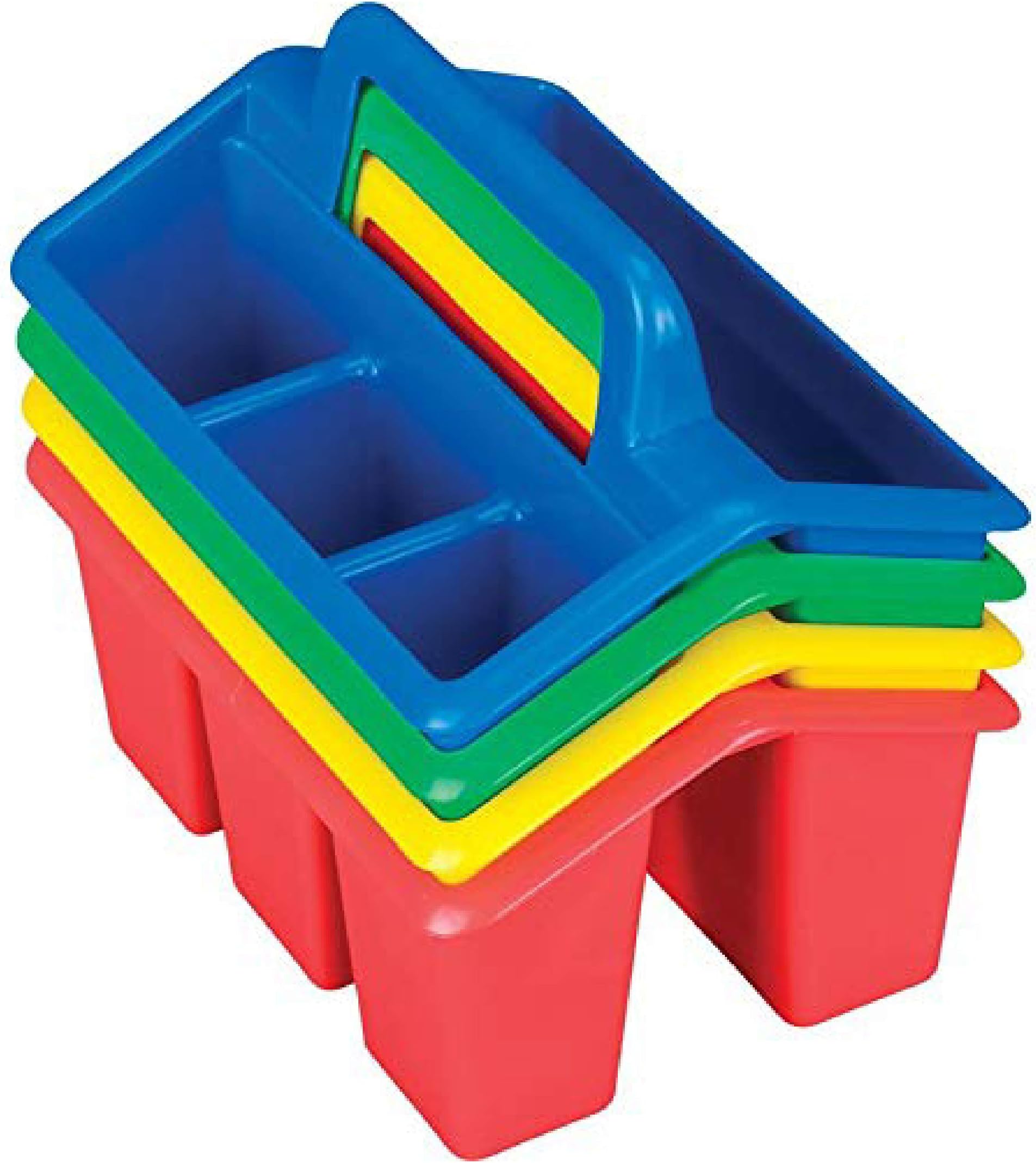 Really Good Stuff Four-Compartment Caddies -6 Pack- Classroom Table Caddies for Easy Organization of Small Items - Assorted Primary Colors Portable Plastic Storage Classroom Caddy