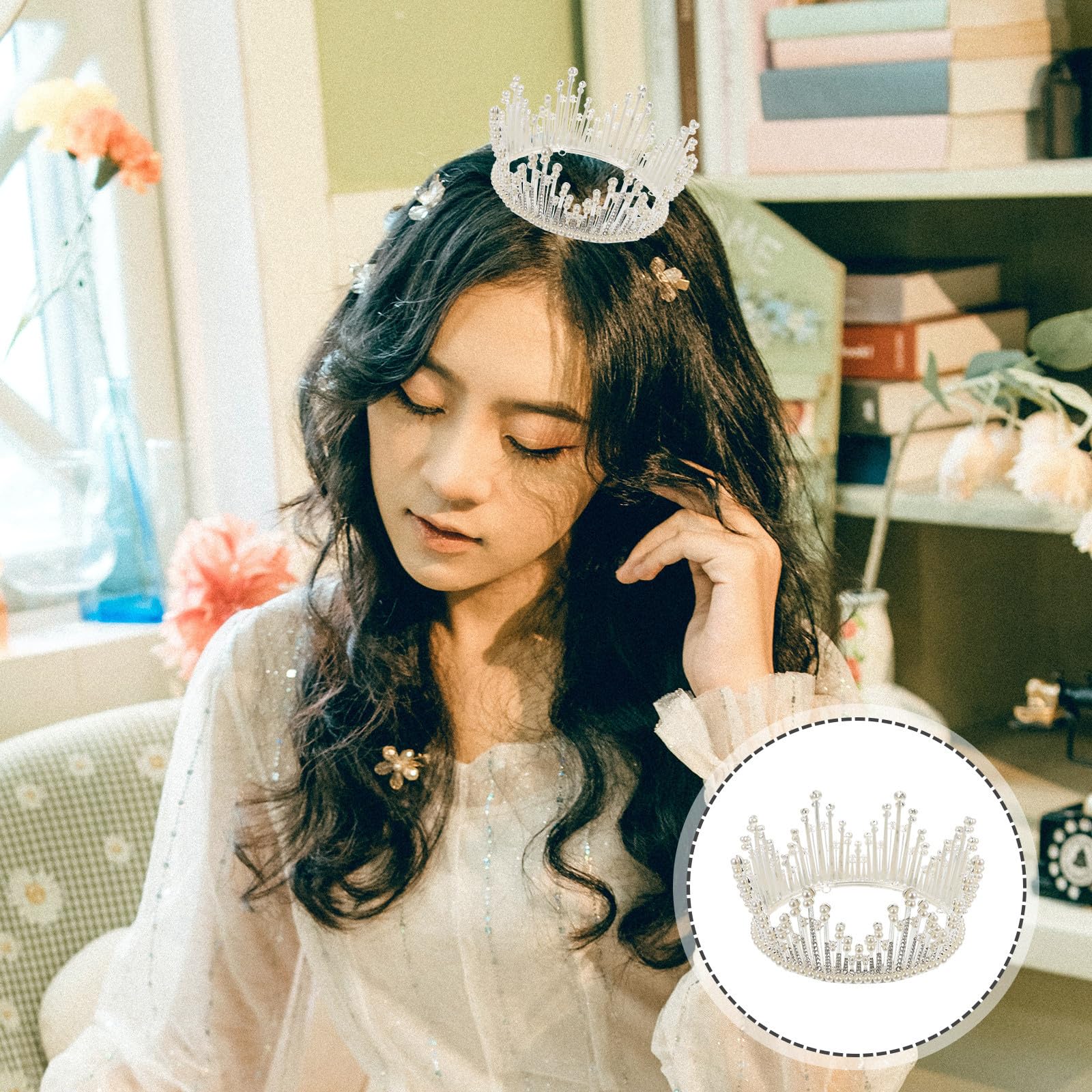 Artibetter Tocado de Boda Diadema de Perlas para Mujer, Accesorio de Plata Elegante y Único para Fotografía y Eventos Nupciales