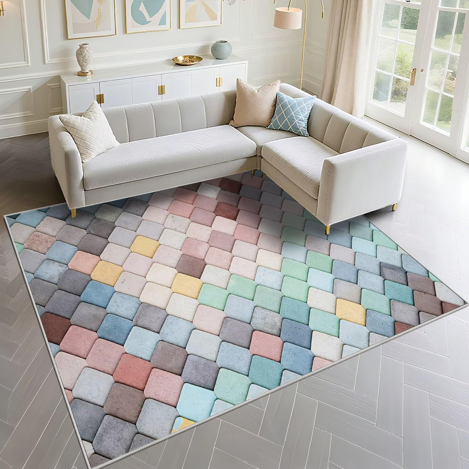 Tapis chambre bébé fille grand format pour salon et jeux