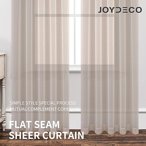Miniatura 4 de Joydeco Juego de 2 paneles de cortinas traslúcidas de lino de 72 pulgadas de largo, cortinas traslúcidas con bolsillo para barra para ventana,