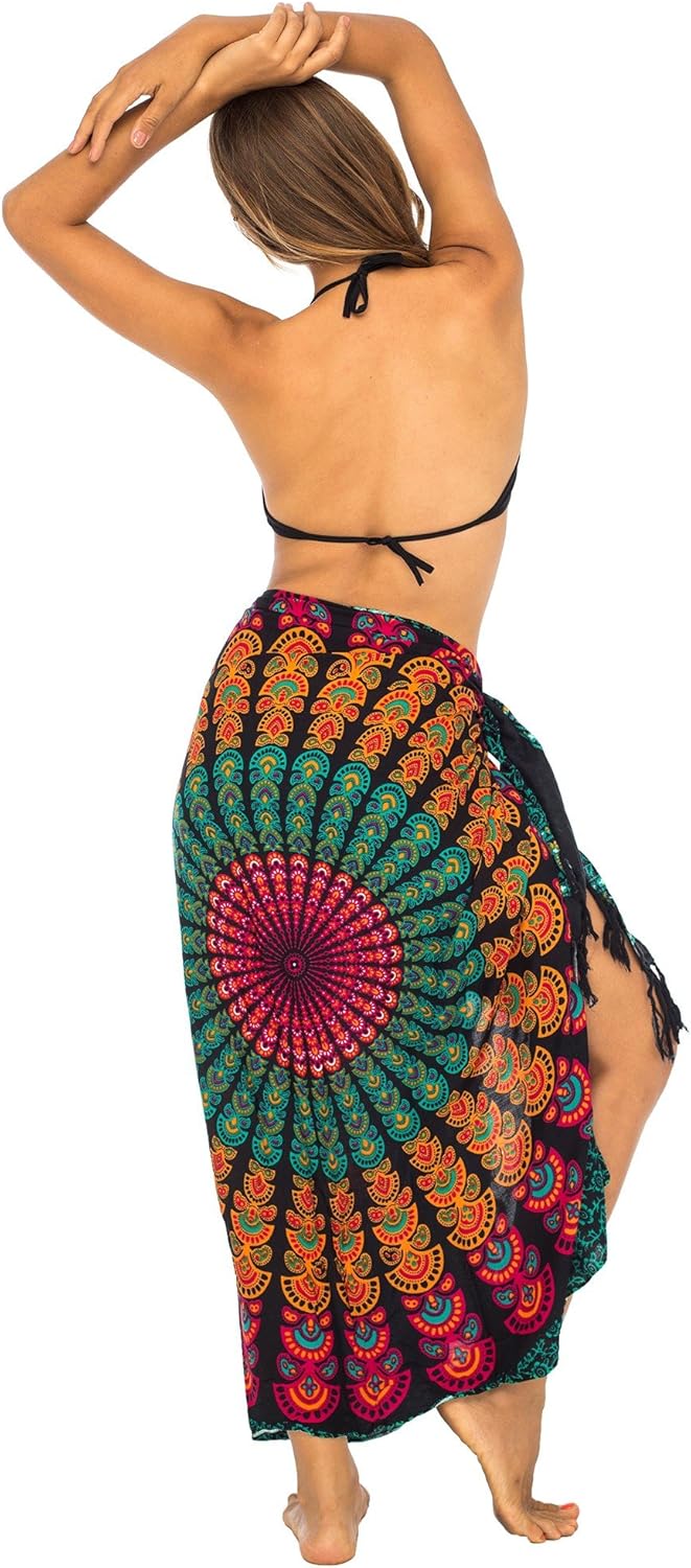 Back From Bali Womens Sarong Beach Swimsuit Bikini Cover up Wrap Peacock & Clip - Image 2