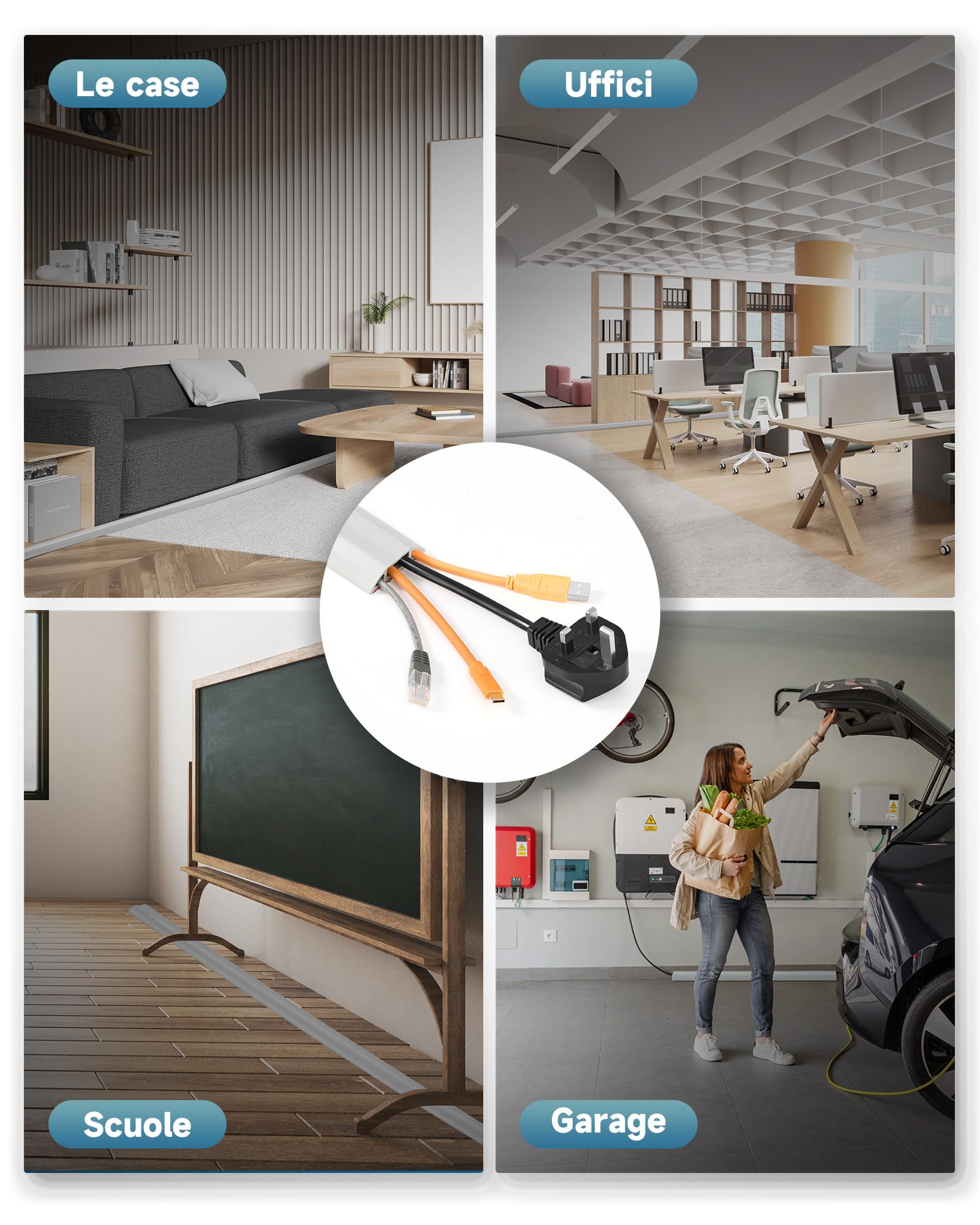 CREWORKS 1.8M Canalina Passacavi Pavimento a 3 Canali, Canalina Passacavi Calpestabile Adesiva, PVC Canalina Flessibile per Cavi Elettrici per Casa, Officina, Magazzino, Concerto, Grigio