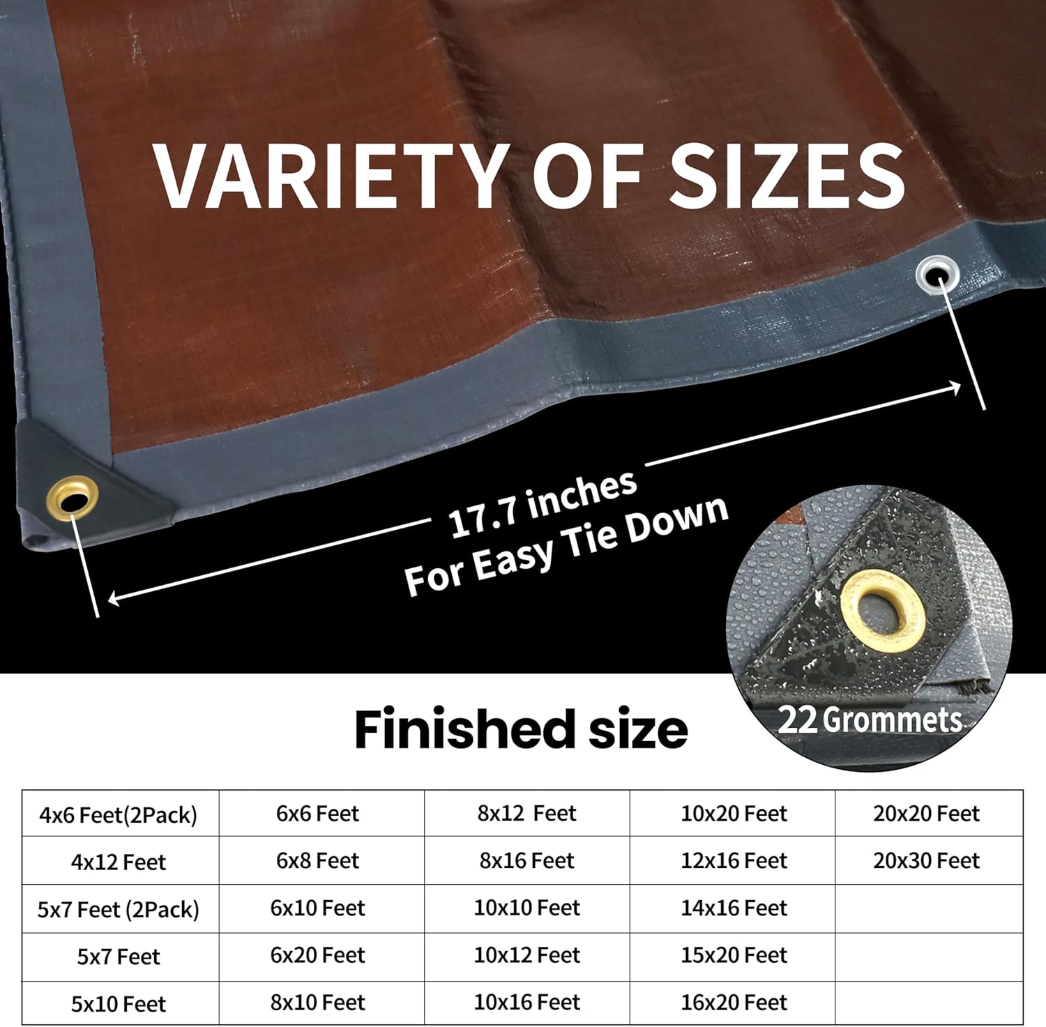 TARPAL tarp 4x12 Feet Super Heavy Duty Tarps Cover 20mil Waterproof UV Protection Rip and Tear Proof Tarpaulin with Grommets(Grey/Brown)