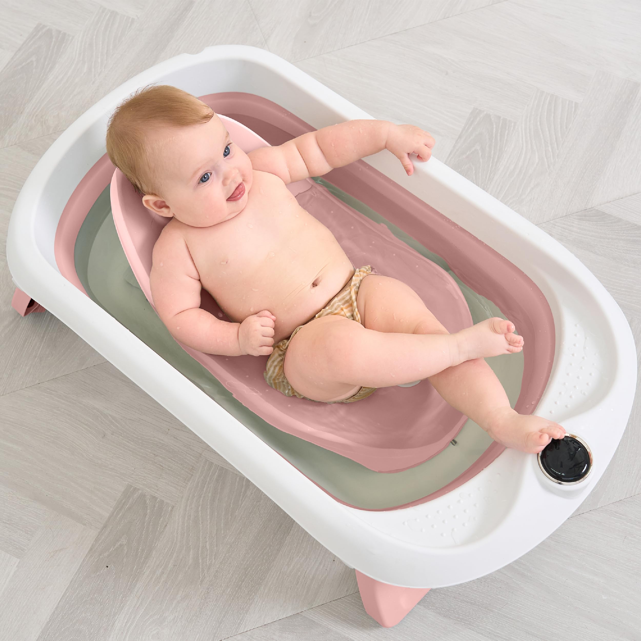 Bañera Plegable Bebé Con Asiento De Baño Antideslizante - bañera Bebe Plegable Con Termómetro - Asiento Bañera Bebe - Silla - Desde El Nacimiento Hasta Los 3 Años - Regalos De Nacimiento (ROSA)