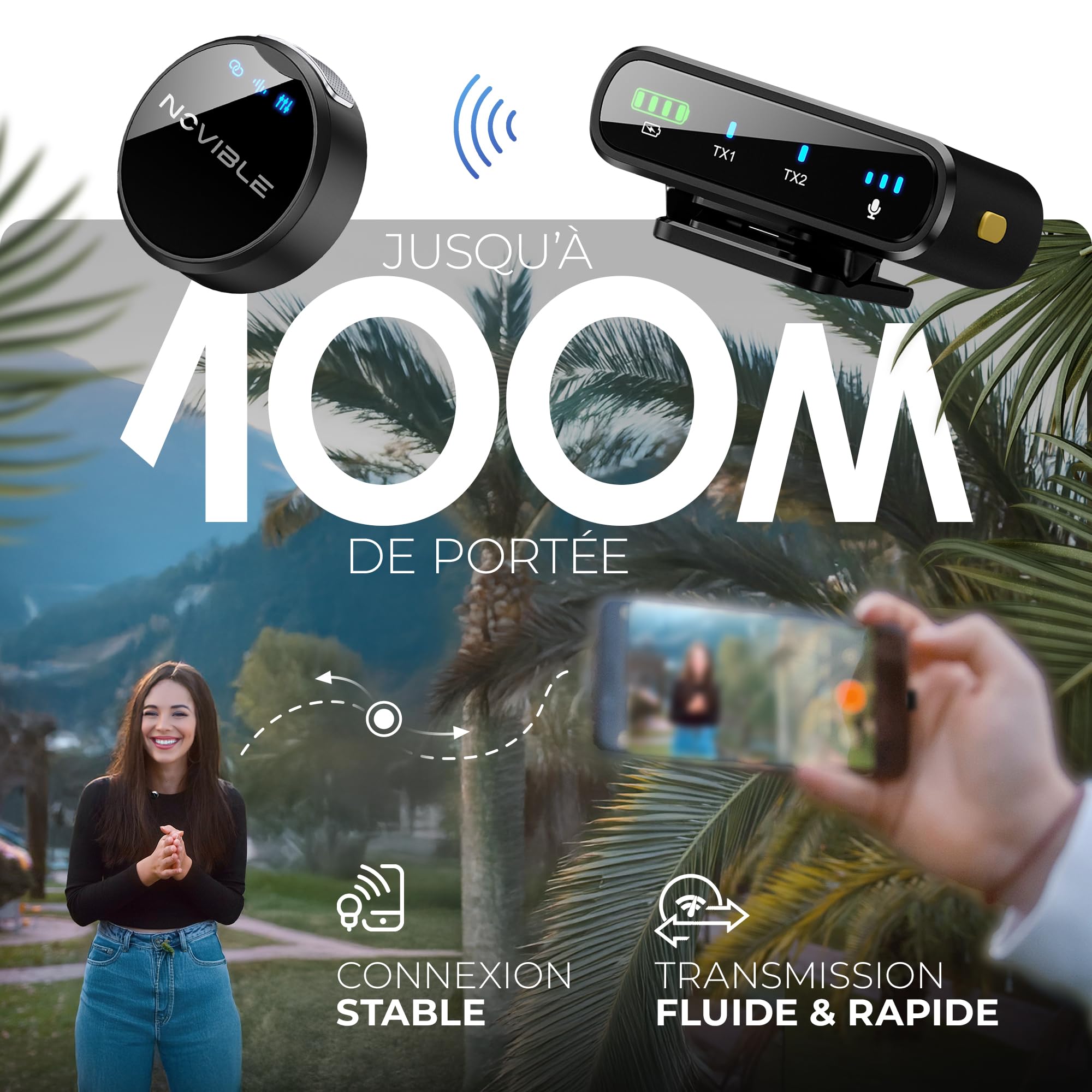 Micro Cravate sans Fil 2 Personnes pour iPhone, Android USB-C et Caméra, Mini Micro Lavalier 48 kHz/24 Bits, Boîtier de Charge 25 h, Réduction de Bruit, Interview, Vlog, Youtube/TikTok