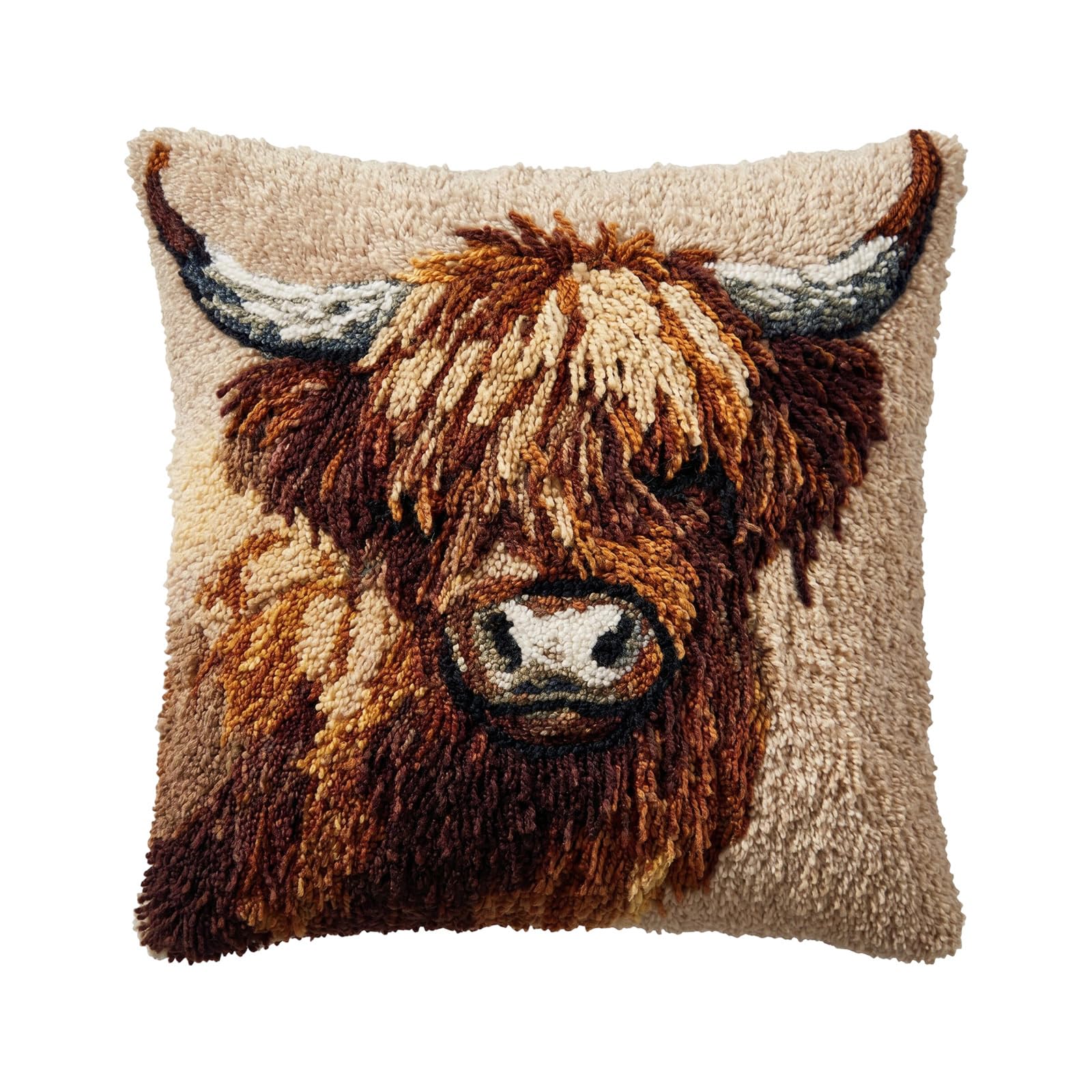 wiksite 3D DIY Latch Hook Kits, Pillow Materials Package Latch Hook Embroidery Cushion Cover Kits Sofa Cushion Cover with Tool for Beginner for Home Sofa Festive Decorr Gift (Cow)-43x43cm