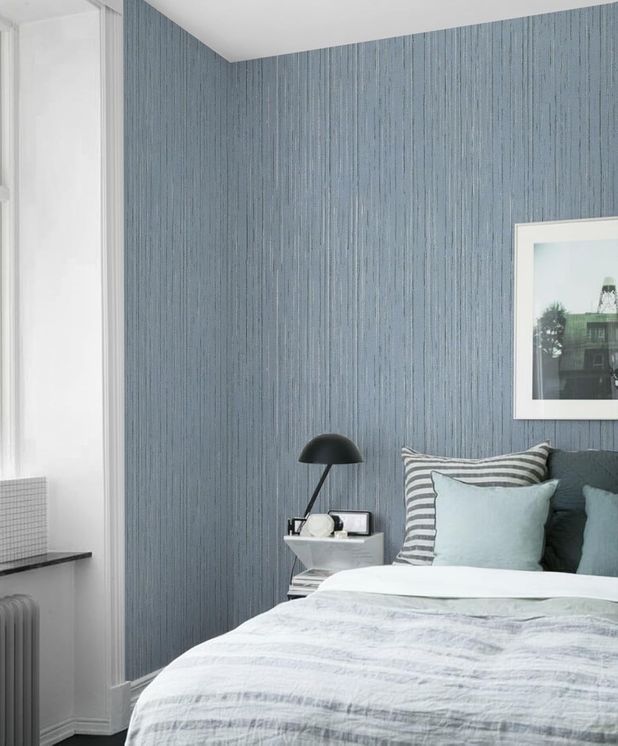 Toduso Light Blue Grasscloth Peel and Stick Wallpaper Modern Texture Contact Paper Bathroom Self Adhesive Wallpaper Removable Waterproof Wall Paper for Bedroom Cabinets Drawers Desk 17.3"x118.1"