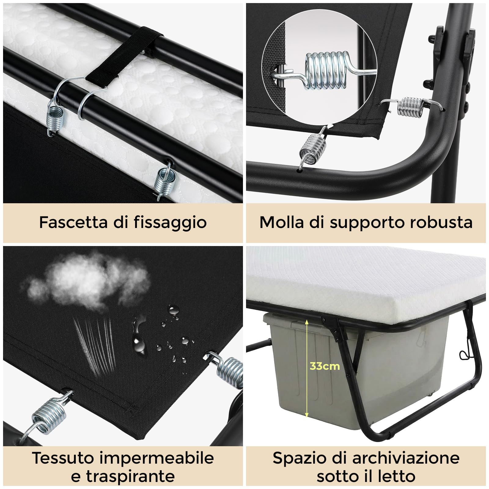 MAMIZO Letto Pieghevole Singolo 80x190 cm, Brandina Pieghevole con Materasso Memory Foam 7 cm, Letto Richiudibile per Ospiti, Letto Brandina Portatile,Ufficio,Casa di Riposo,Ospedale,30 pcs Molla