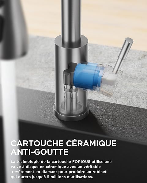 FORIOUS Robinet Cuisine, Mitigeur Cuisine, Pivotant à 360° d'Évier à Arc Élevé Pulvérisateur Escamotable 2 Modes, Acier Inoxydable - 4