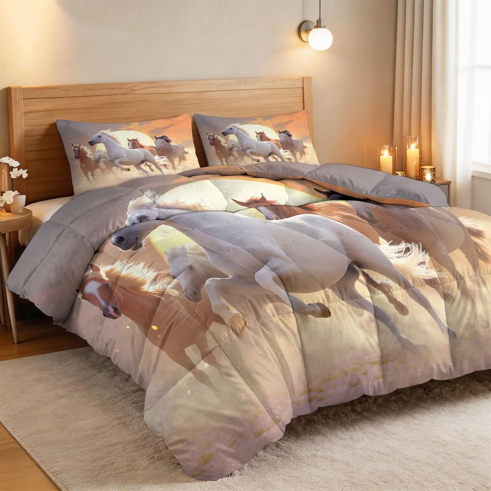 Edredón de verano Emperador Caballo en la playa, colcha reversible ligera con estampado animal caballo, agradable al tacto, ropa de cama para niños, niñas y adultos, lavable a máquina