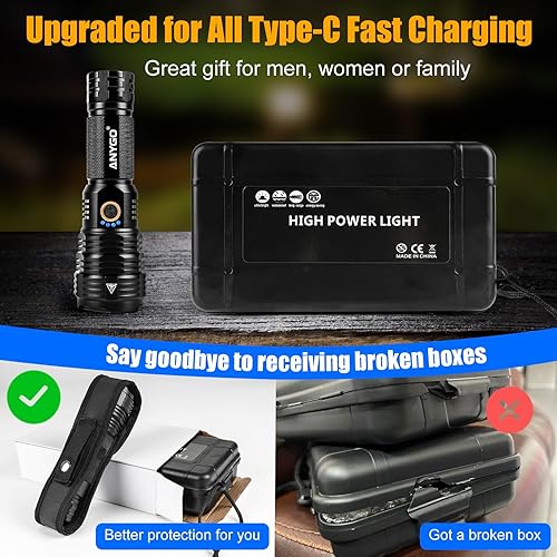 Miniatura 3 de Linterna recargable de alto lúmenes, 50000LM flash LED súper brillante USB C, 5 modos, flash multifunción de haz alto, luz de alta potencia para