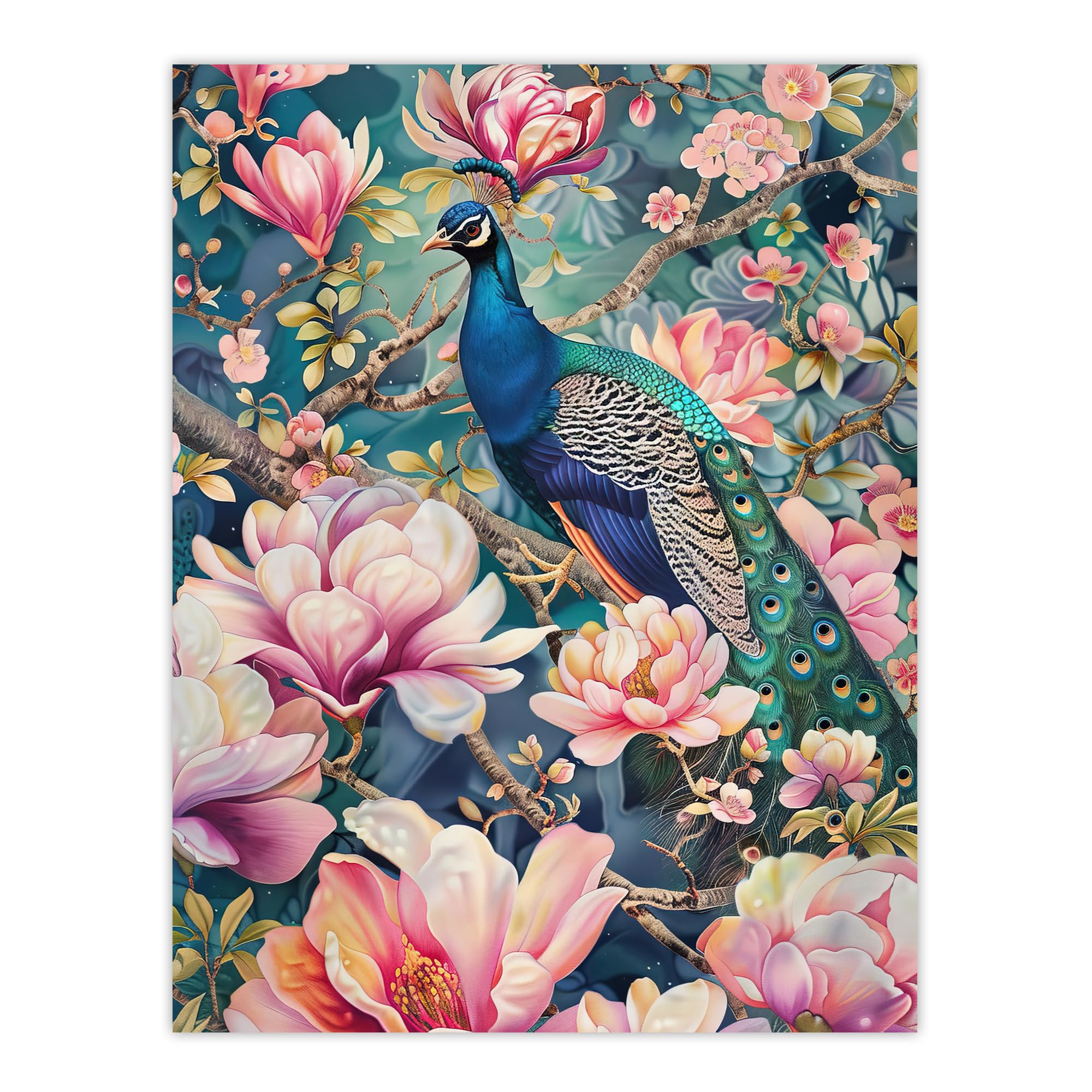 Artery8Peacock Bird Cherry Blossom Flower Tree Design Living Room Extra Large XL Wall Art Poster Print
