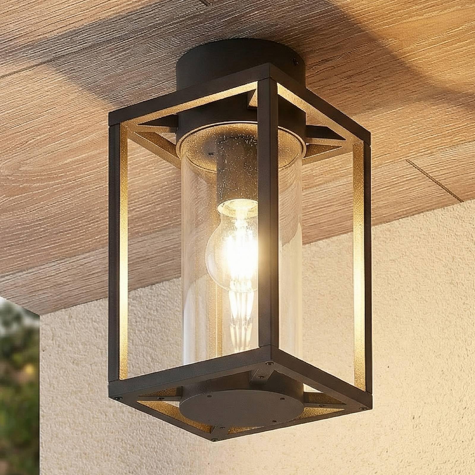 Lucande Deckenlampe Ferda (spritzwassergeschützt (Modern) in Schwarz aus Aluminium (1 flammig, E27) - Aufbau-Deckenleuchte Deckenleuchte Lampe