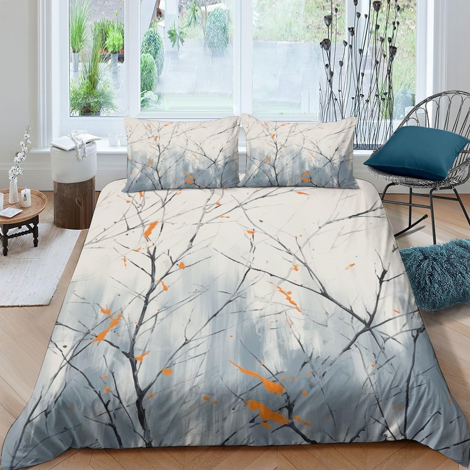 Parure 3 pièces IOFEER imprimé gris chic housse de couette double microfibre