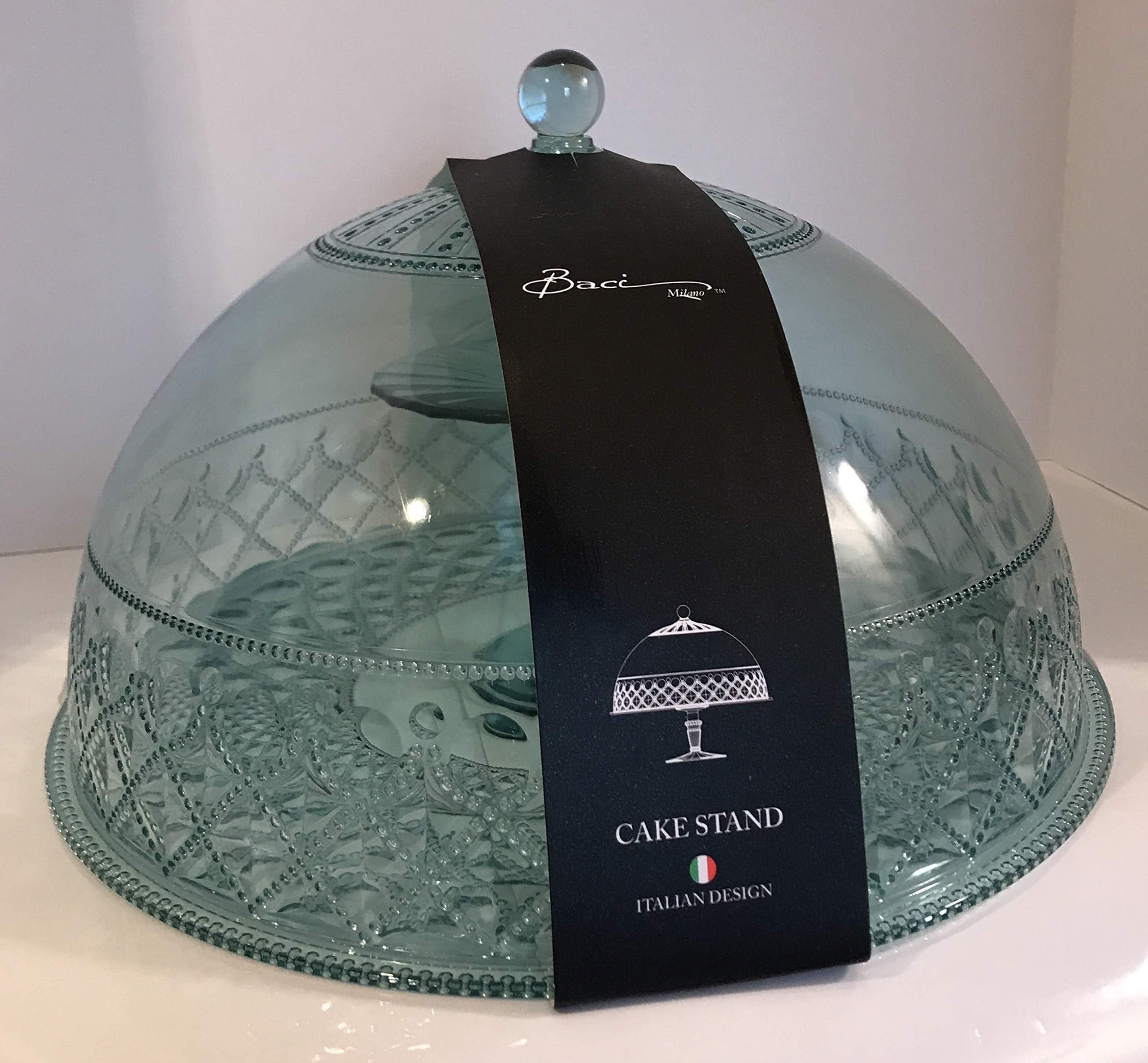 Baci Milano Acrylic Dome Covered Cake Stand - 12.5" x 12.5" x 8" - Aqua