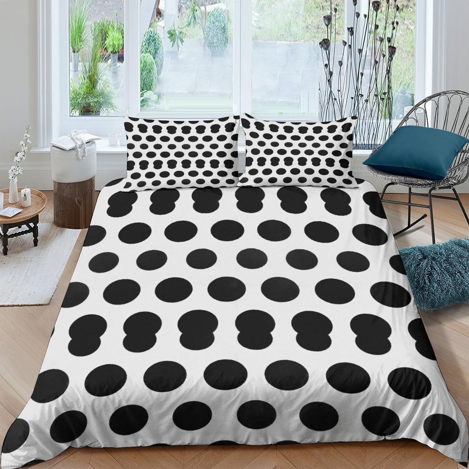 Ctjqhvkz Style-9 3D Printed Black Polka Dot Fitted Sheet Microfiber Soft Decorative White Spot Bed Cover For Bedroom Guestroom Mattress Protection Single（135X200cm）