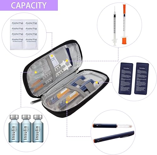 Miniatura 7 de Enfriador de insulina para diabéticos, estuche de viaje con aislamiento para diabéticos, organizador de medicamentos, bolsa de refrigeración con