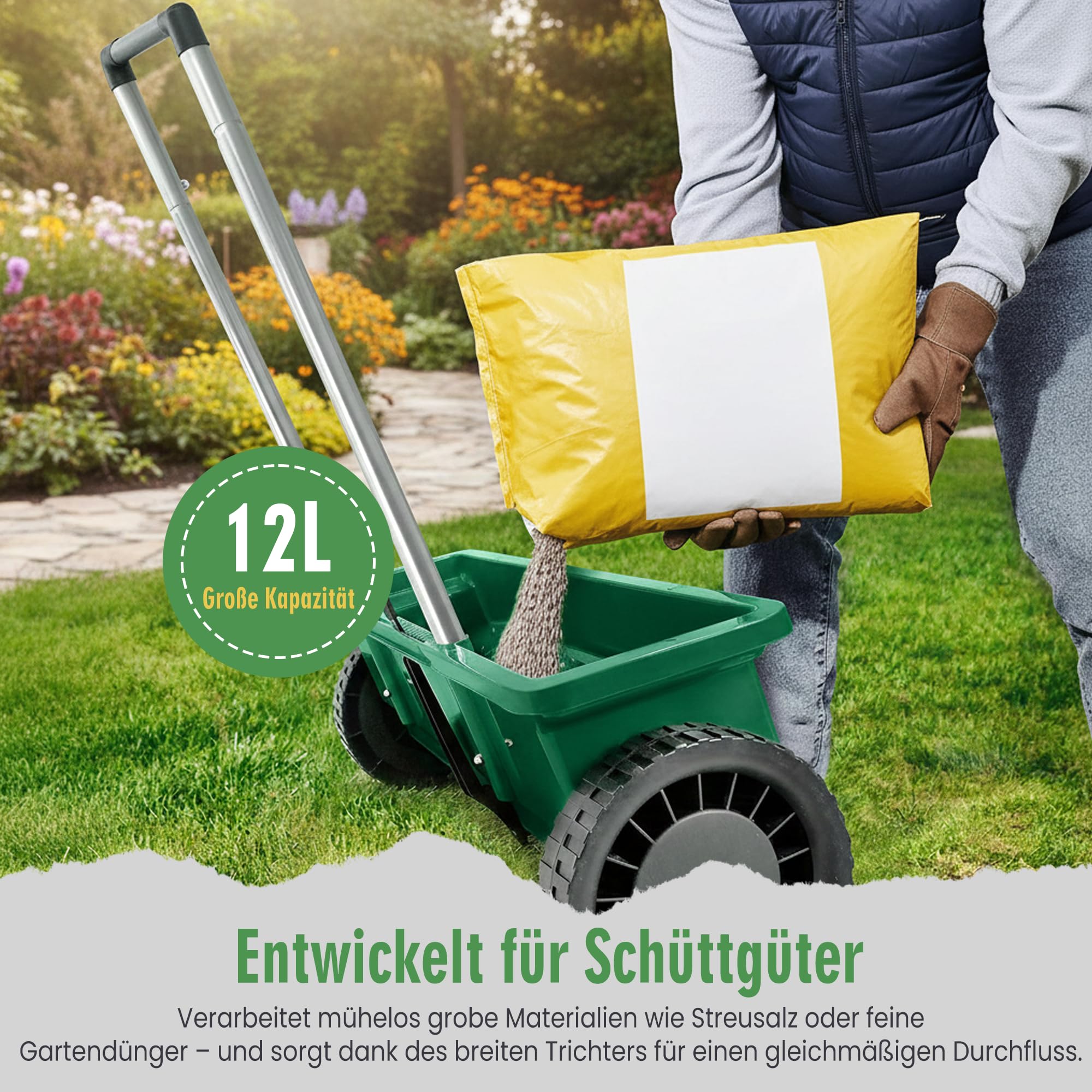 Salière 12 l - Épandeur réglable et épandeur d'engrais - Pour service d'hiver, jardin et terrasse - Répartition uniforme de la dispersion - Chaux de pelouse - Sel de déneigement - Résistant aux
