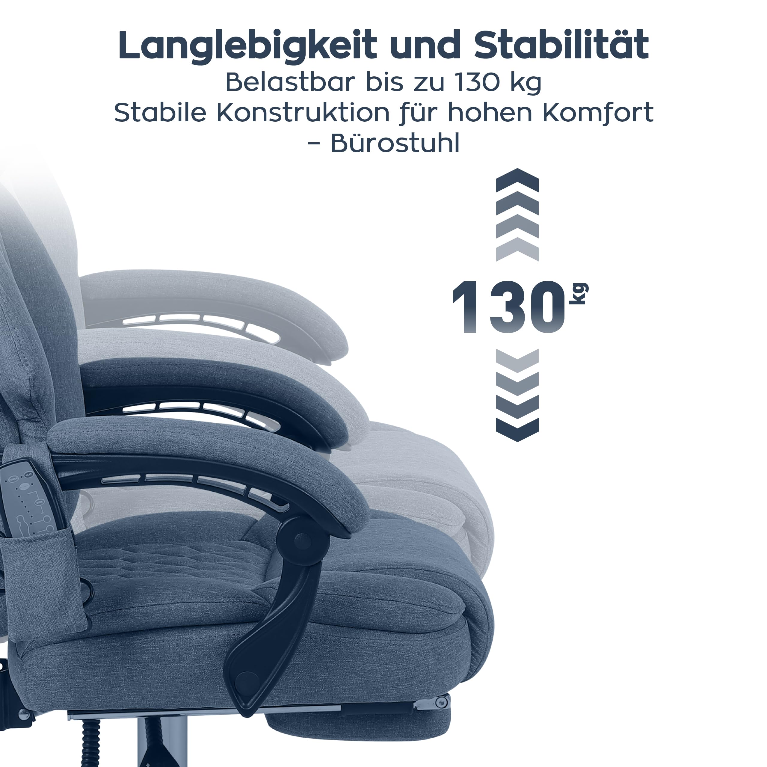 MARK ADLER Boss 6.0 Ergonomischer Chefsessel mit Massagefunktion, Bürostuhl | Massagesessel - 4 Punkt Vibrations - Fußstütze - Wärmefunktion - Drehbar - Kopfunterstützung - Kunstleder - Grau