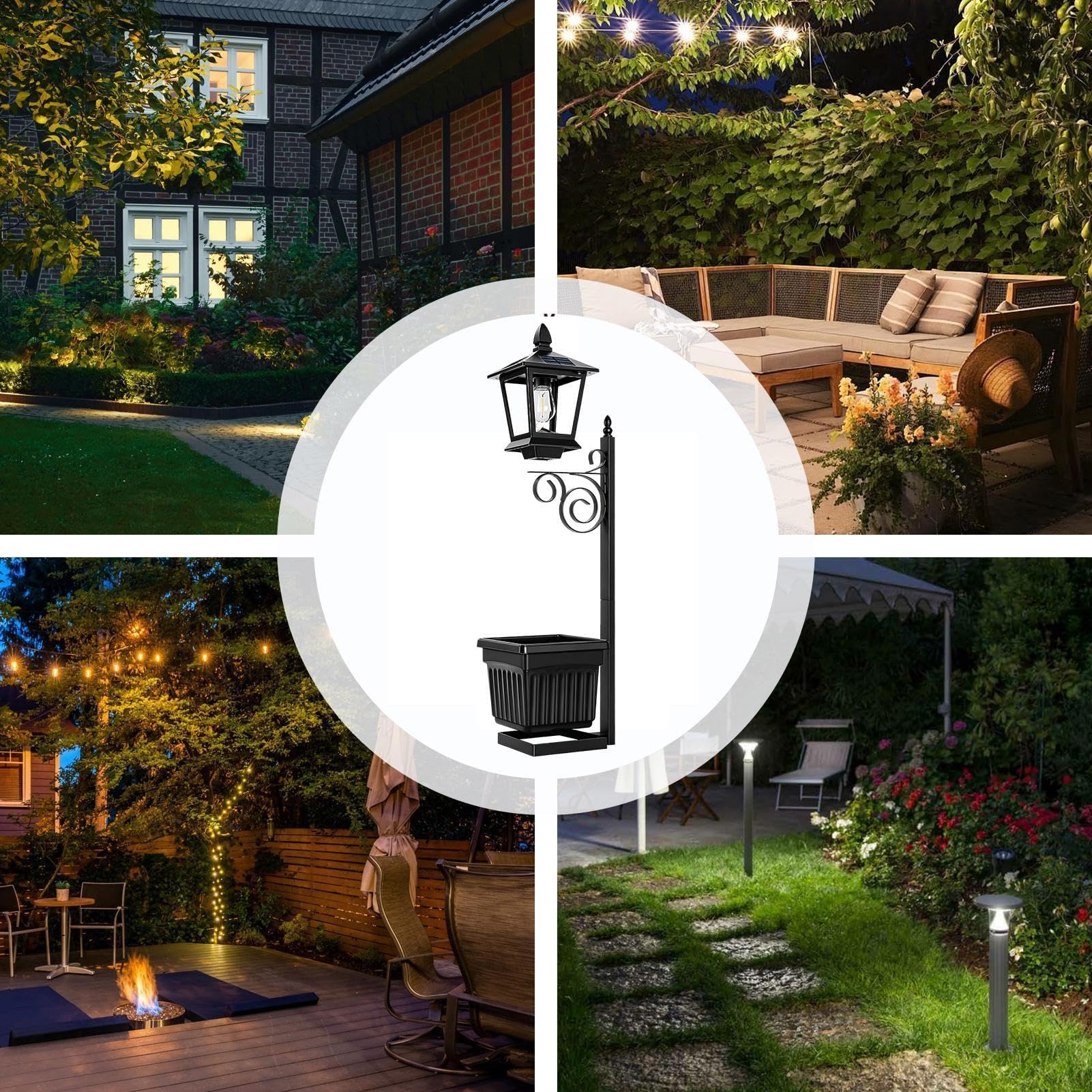 Solarna lampa słupkowa z doniczką, 70 cm zewnętrzna lampa ogrodowa, 2 w 1, światło drogowe od zmierzchu do świtu, wysokie natężenie światła do oświetlenia podwórka, odporna na warunki atmosferyczne