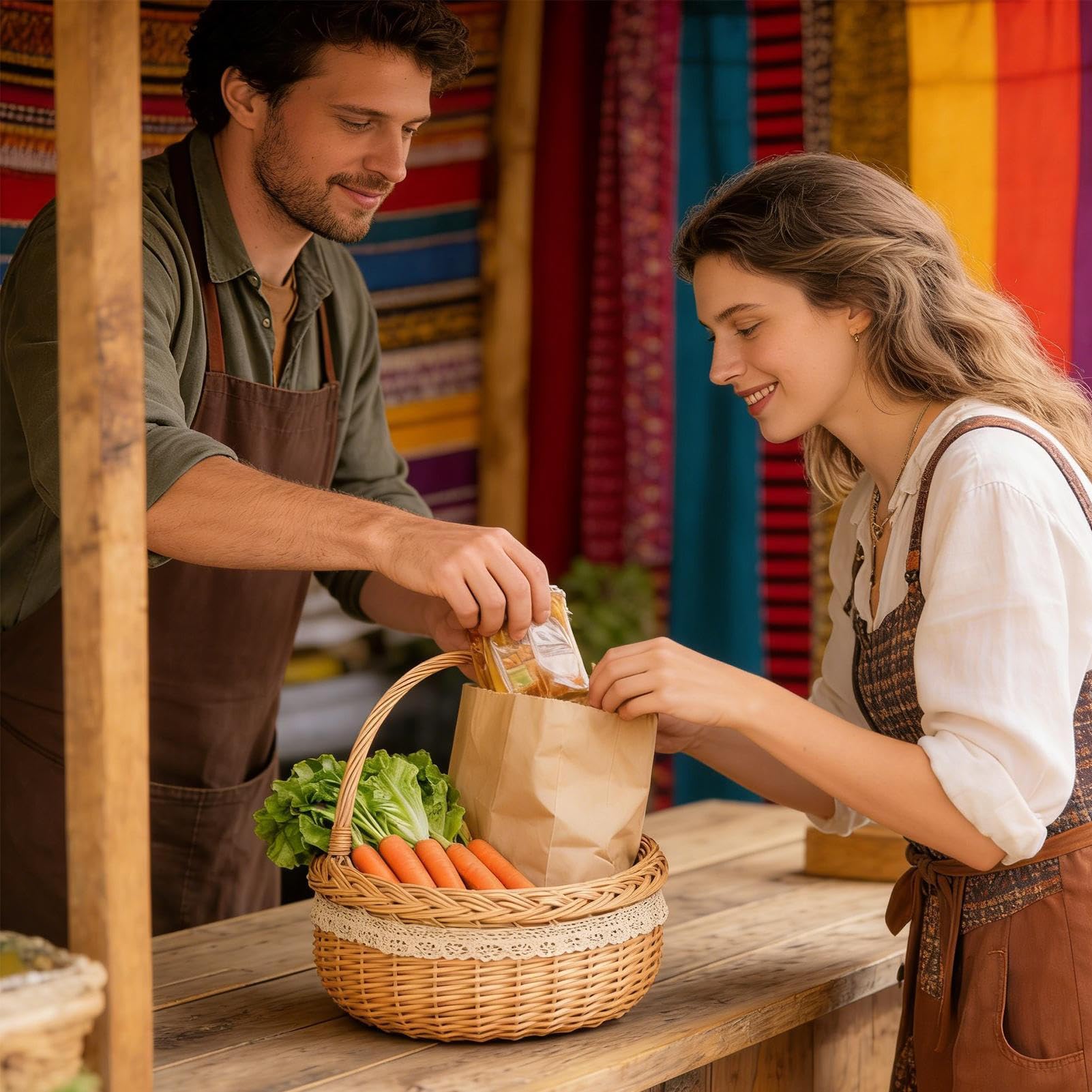Panier de pique-nique en osier naturel tissé pour la maison – Petit panier de pique-nique, pour Pâques, extérieur, plage, cueillette de fruits, légumes, œufs, fleurs, cuisine, salon