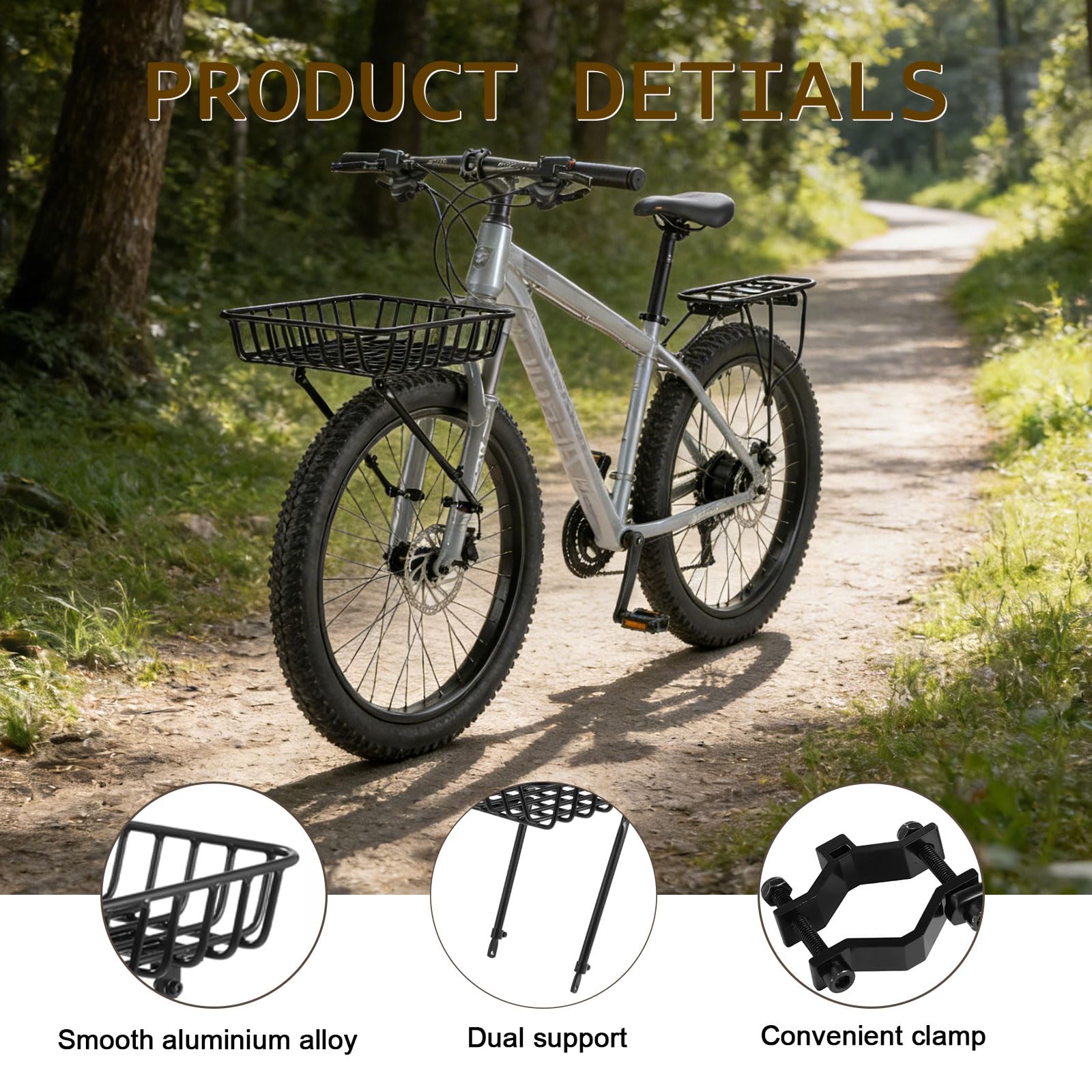 Portapacchi anteriore per bicicletta, capacità 10 kg, cestino per bicicletta con portabici anteriore, ampio cestino anteriore per bicicletta, lega di alluminio; per biciclette da 26-29 pollici