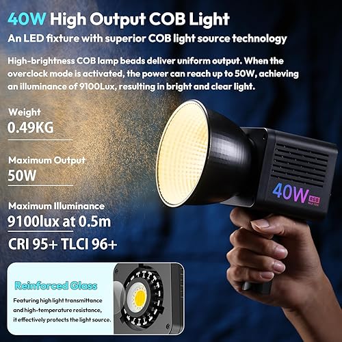 Miniatura 2 de ULANZI Luz de Video LED RGB Portátil de 40W Pro con Adaptador de Corriente DC, Batería Incorporada de 3400mAh, Mini Luz Continua COB de Metal